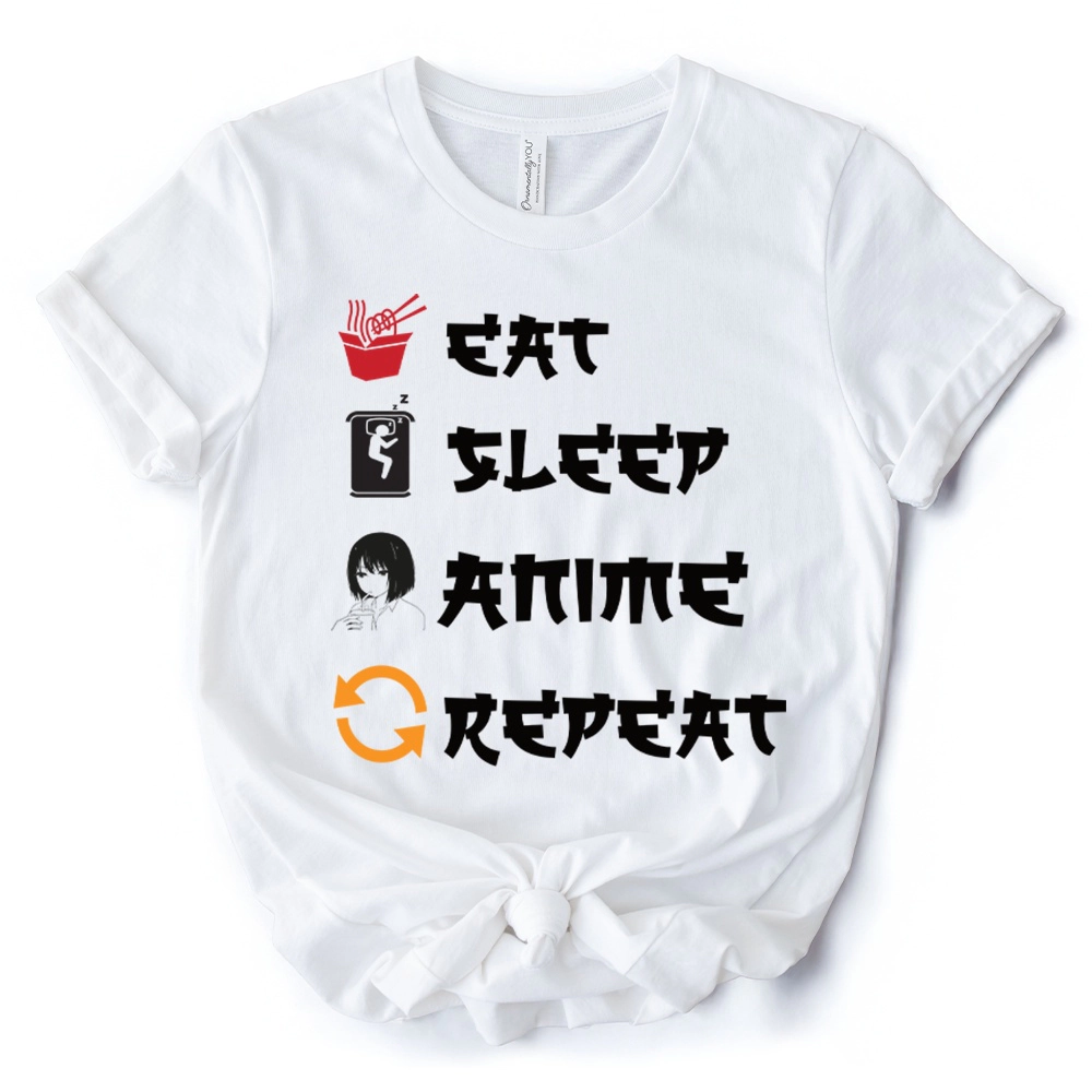 OrnamentallyYou Mens Eat Sleep Anime Repeat T-Shirt