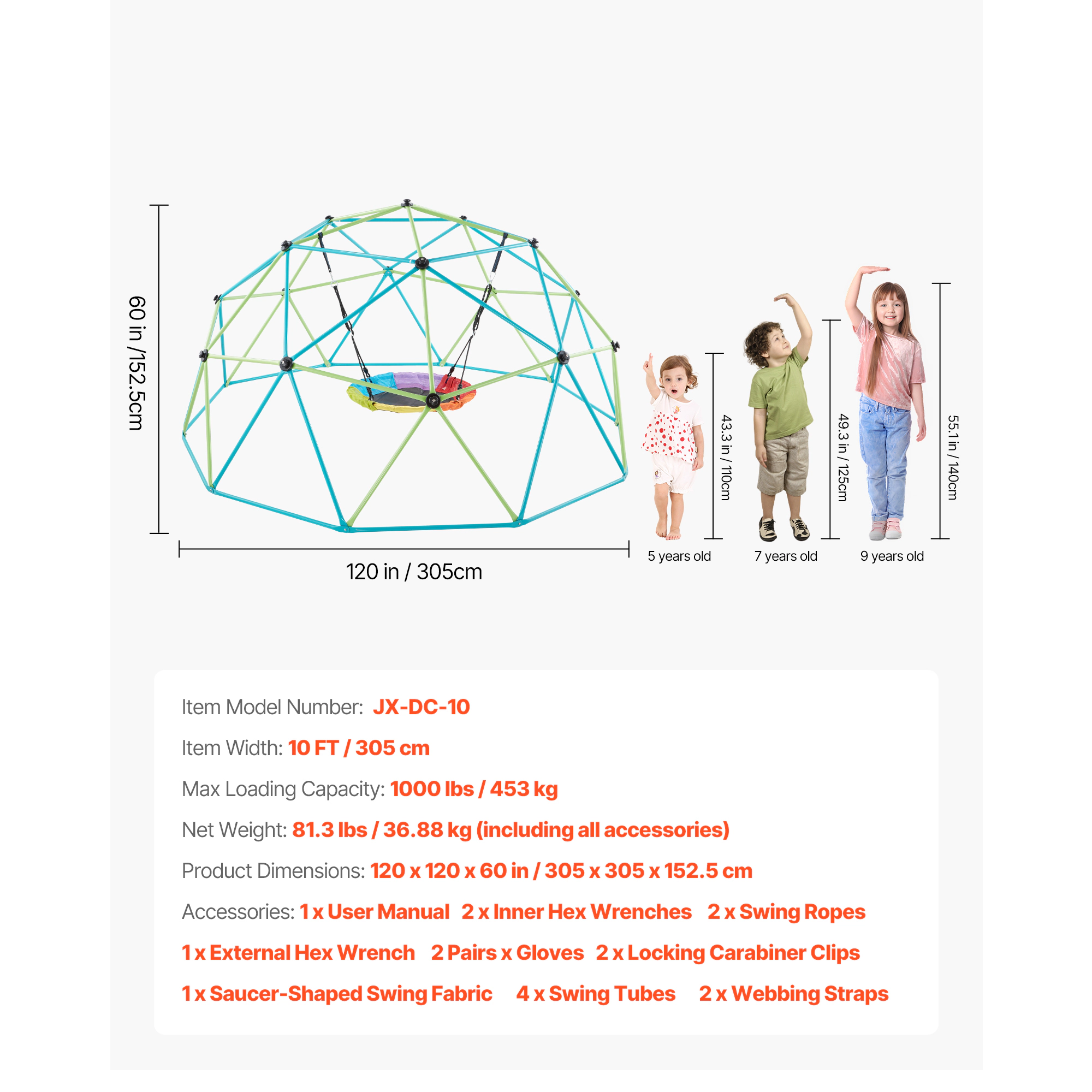 HONGGE Climbing Dome, Geometric Dome Climber, Jungle Gym Playground, Easy-Assembly