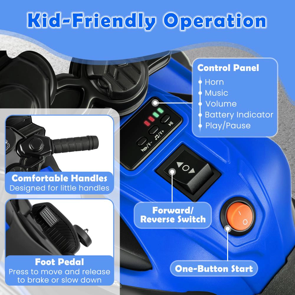 Hivvago 6V Kids Motorcycle with Headlights Music and Detachable Training Wheels