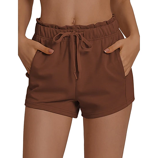 Pinspark Womens High Waist Soft Shorts Summer Drawstring Ruffle Pockets Lounge Shorts