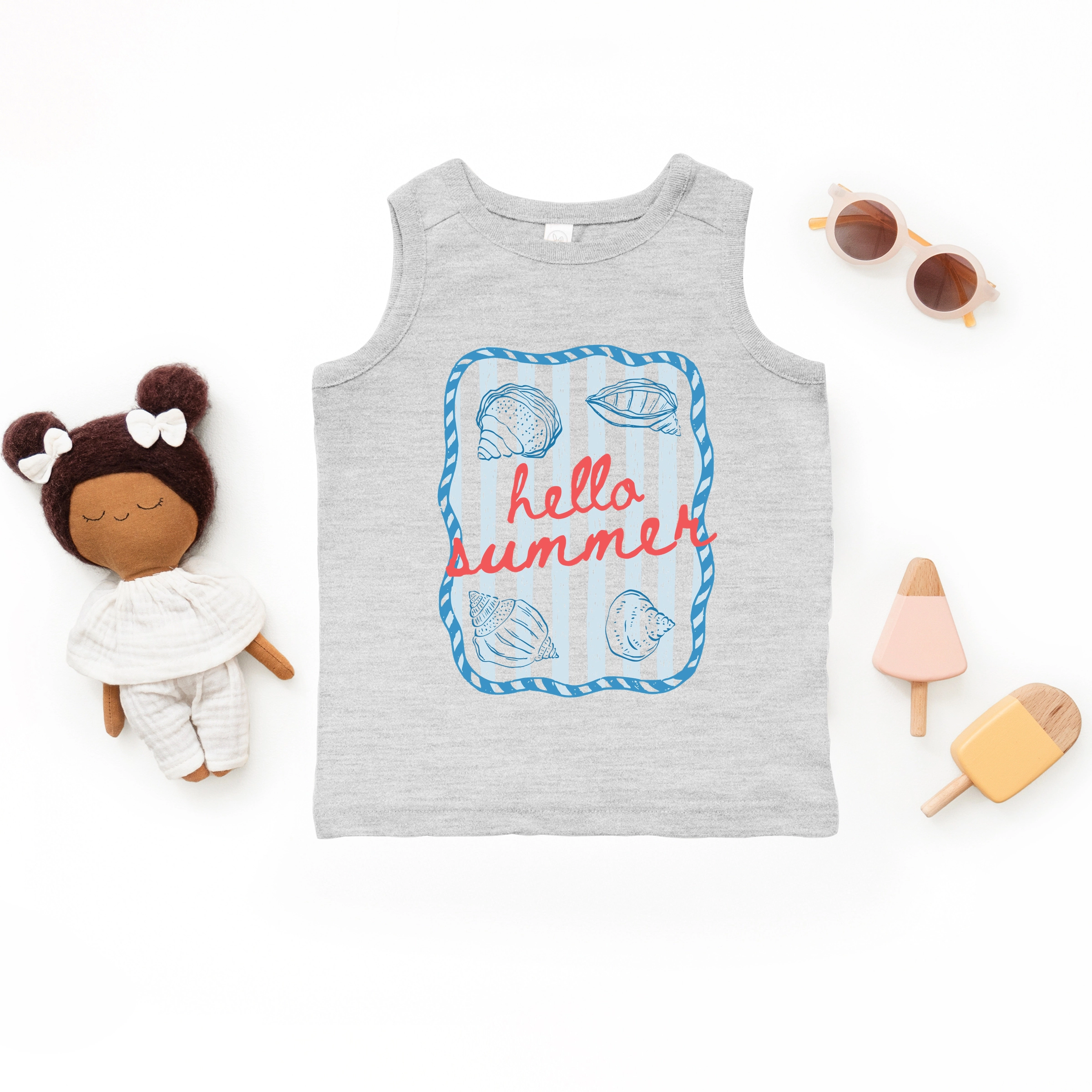 The Juniper Shop - Toddler Graphic Tank Hello Summer Sea Shells