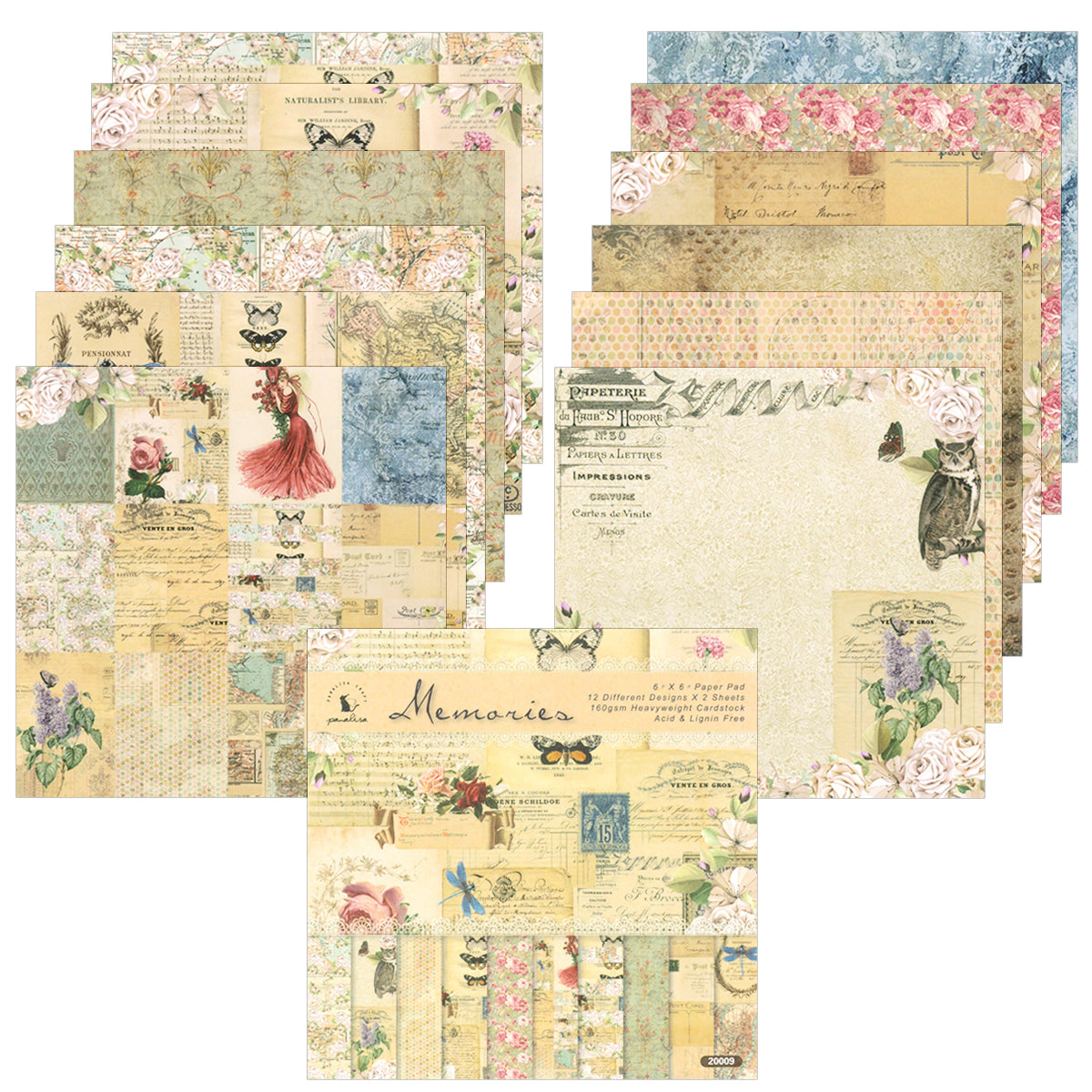 Wrapables 6x6 Decorative Single-Sided Scrapbook Paper for Arts & Crafts, Scrapbooking, Butterflies & Floral Theme