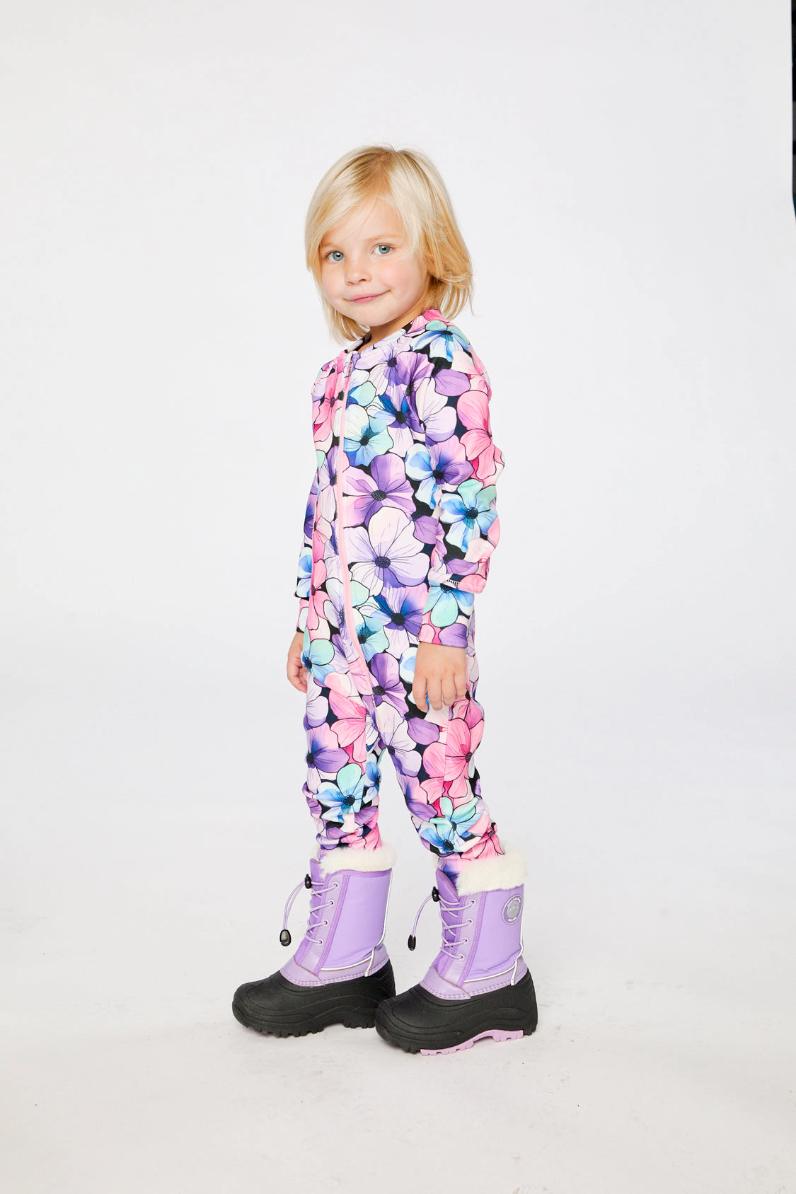 Deux par Girls One Piece Floral Print Asymmetric Zip Thermal Underwear