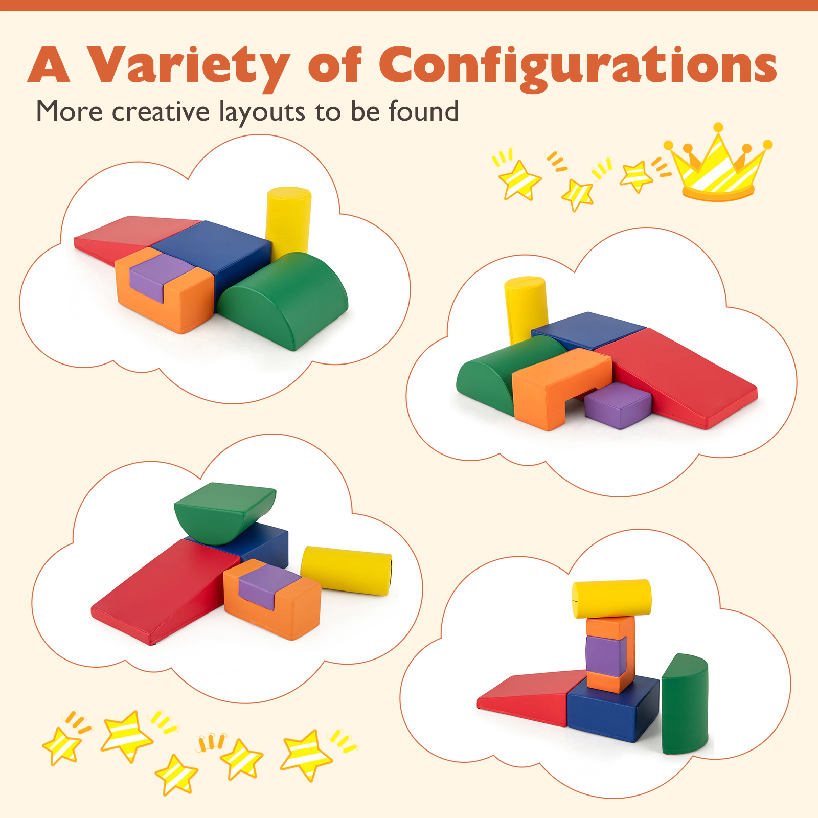 SUGIFT Orange Indoor Climb and Crawl Activity 6-Piece Toddler Foam Climbing Blocks Playset