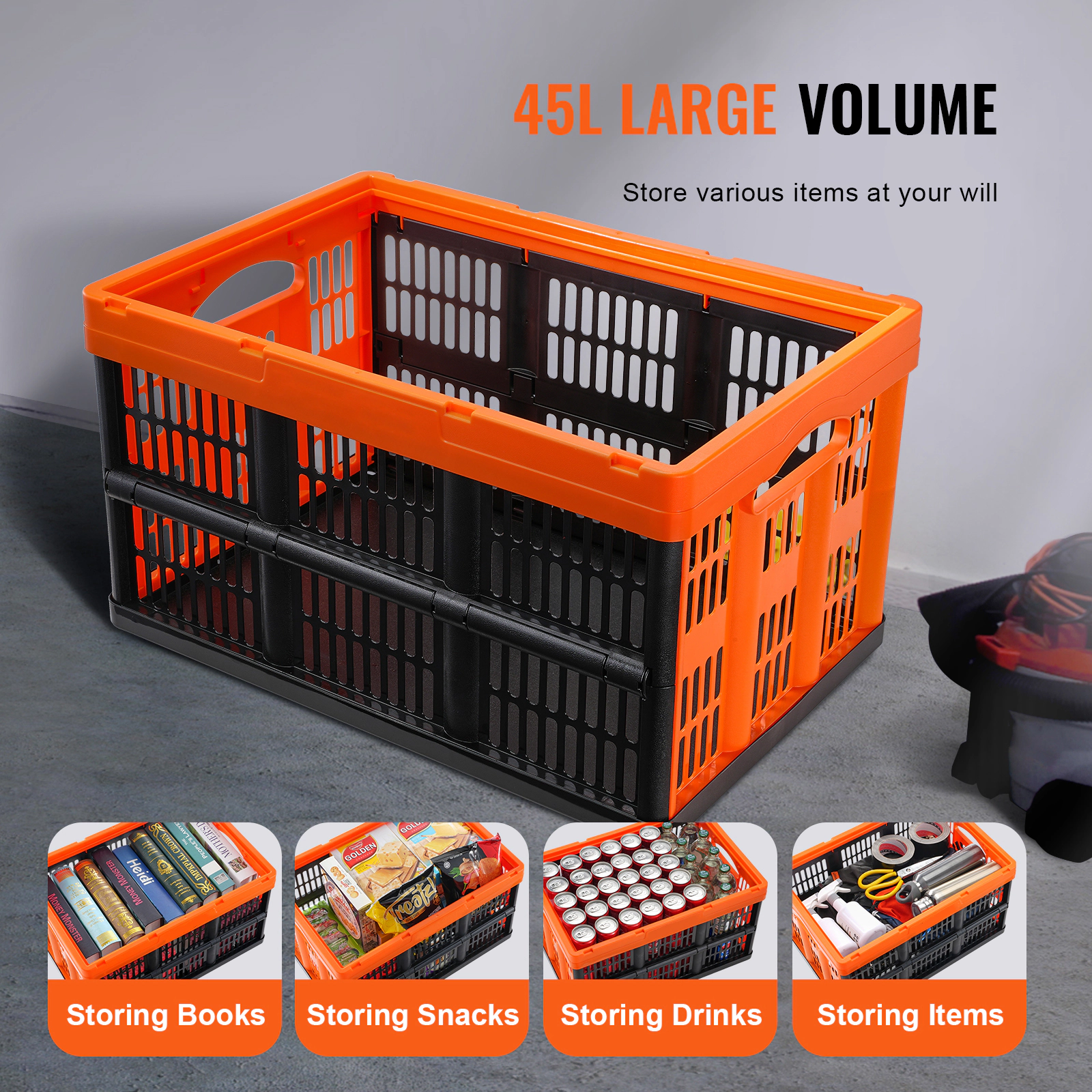 HONGGE Plastic Collapsible Storage Bins 3 Packs Stackable Folding Storage Crates with Handles Holds Per Bin Foldable
