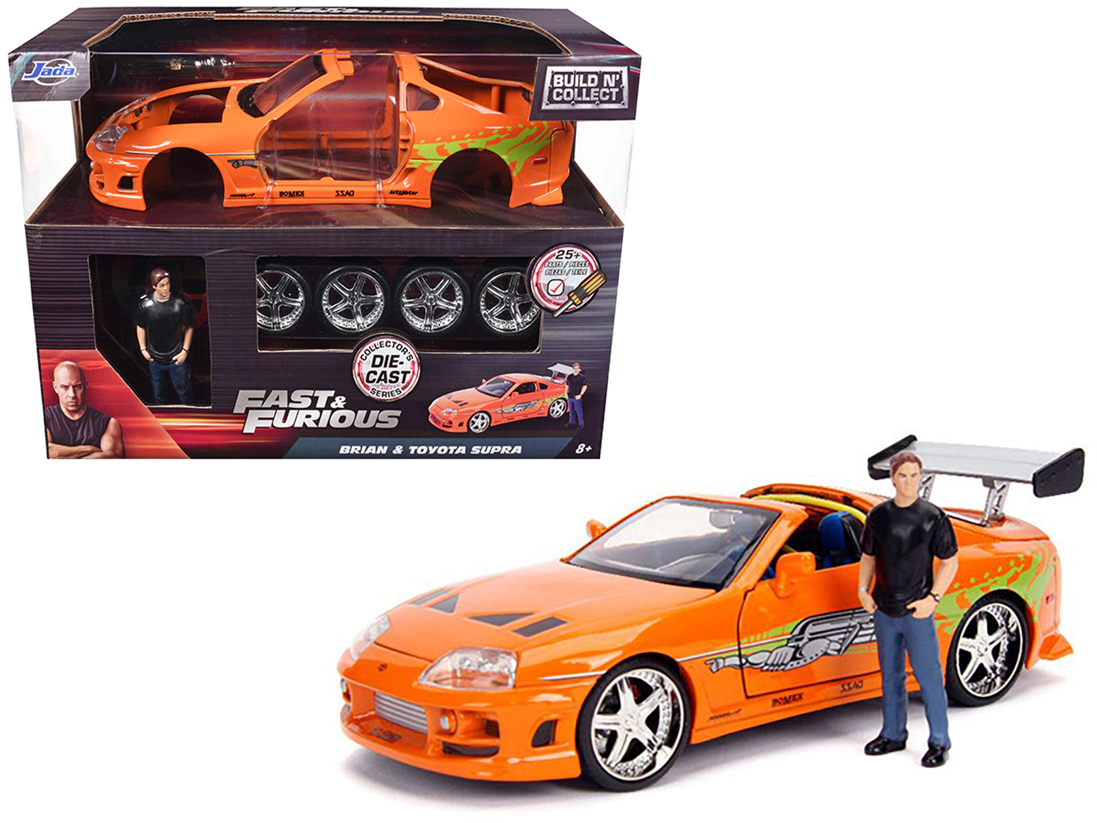Jada Model Kit Toyota Supra Metallic Orange With Brian Diecast Figure "Fast & Furious" Movie "Build N'