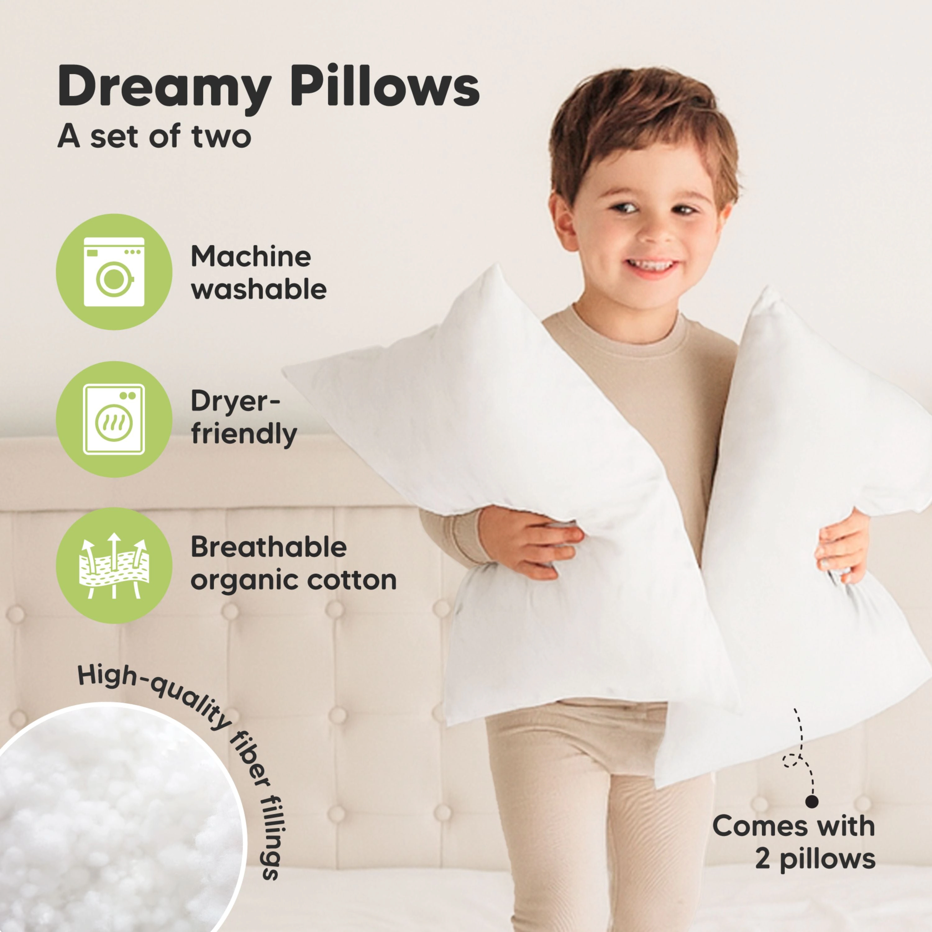 KeaBabies 2-Pack Jumbo Toddler Pillows Without Pillowcase