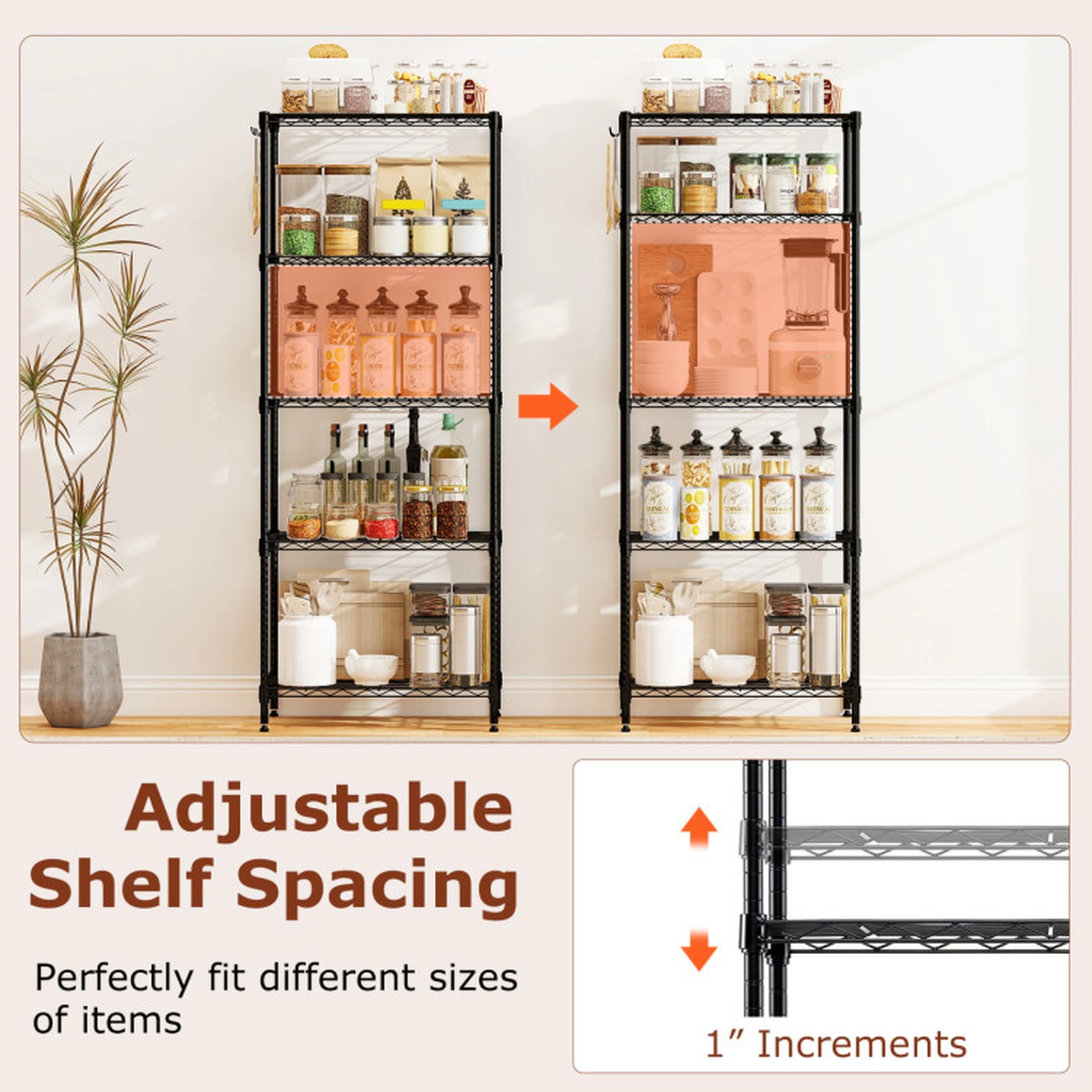 SUGIFT 5-Tier Adjustable V-Shaped Wire Rack Metal Storage Shelving 23.5-in x 13.5-in x 60-in 750-lb Capacity Black