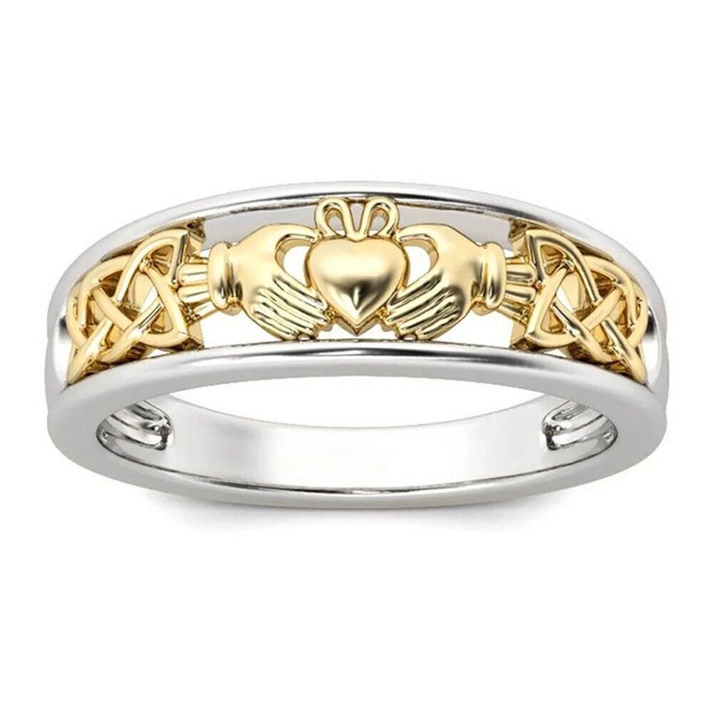 18K Gold Plated Crown Heart Ring Unique Dual-Tone Love Jewelry for Women