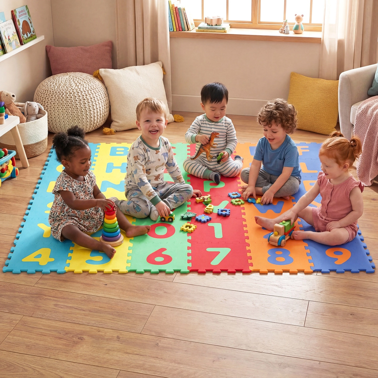 SUGIFT Kids Multicolor 36-Piece Interlocking Foam Puzzle Play Mat with Letters and Numbers 71.5-in W 71.5-in D