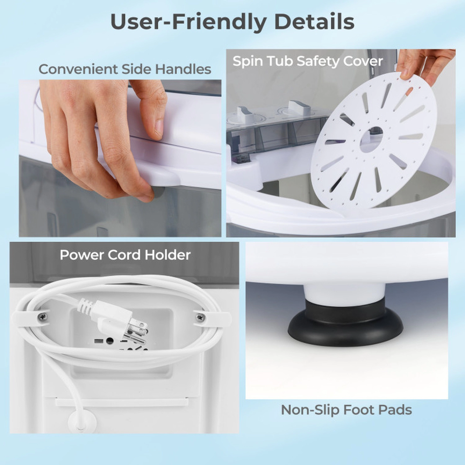 SUGIFT 5.5-lb Mini Semi-Automatic Portable Washing Machine with Spin Tub 4 Preset Cycles and IPX4 Rating
