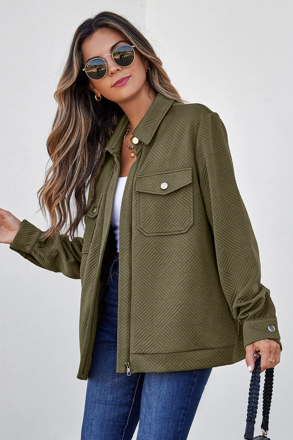 Threaded Pear Women's Remi Zip Up Flap Shirt