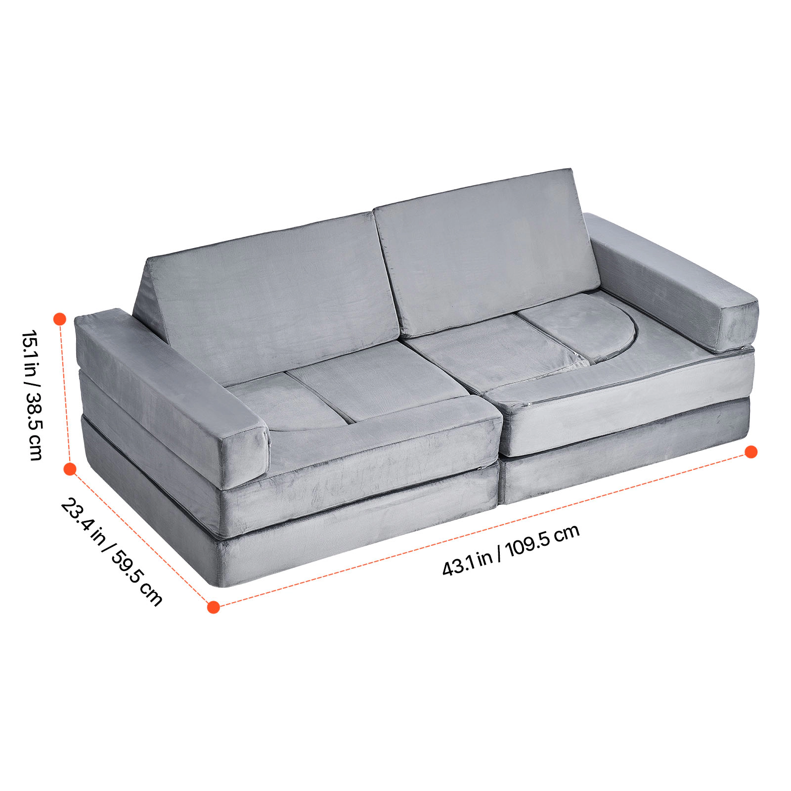 HONGGE Modular Kids Play Couch Sectional Toddler Sofa with Armrests 28D Sponge & Short Pile Convertible Kids Modular