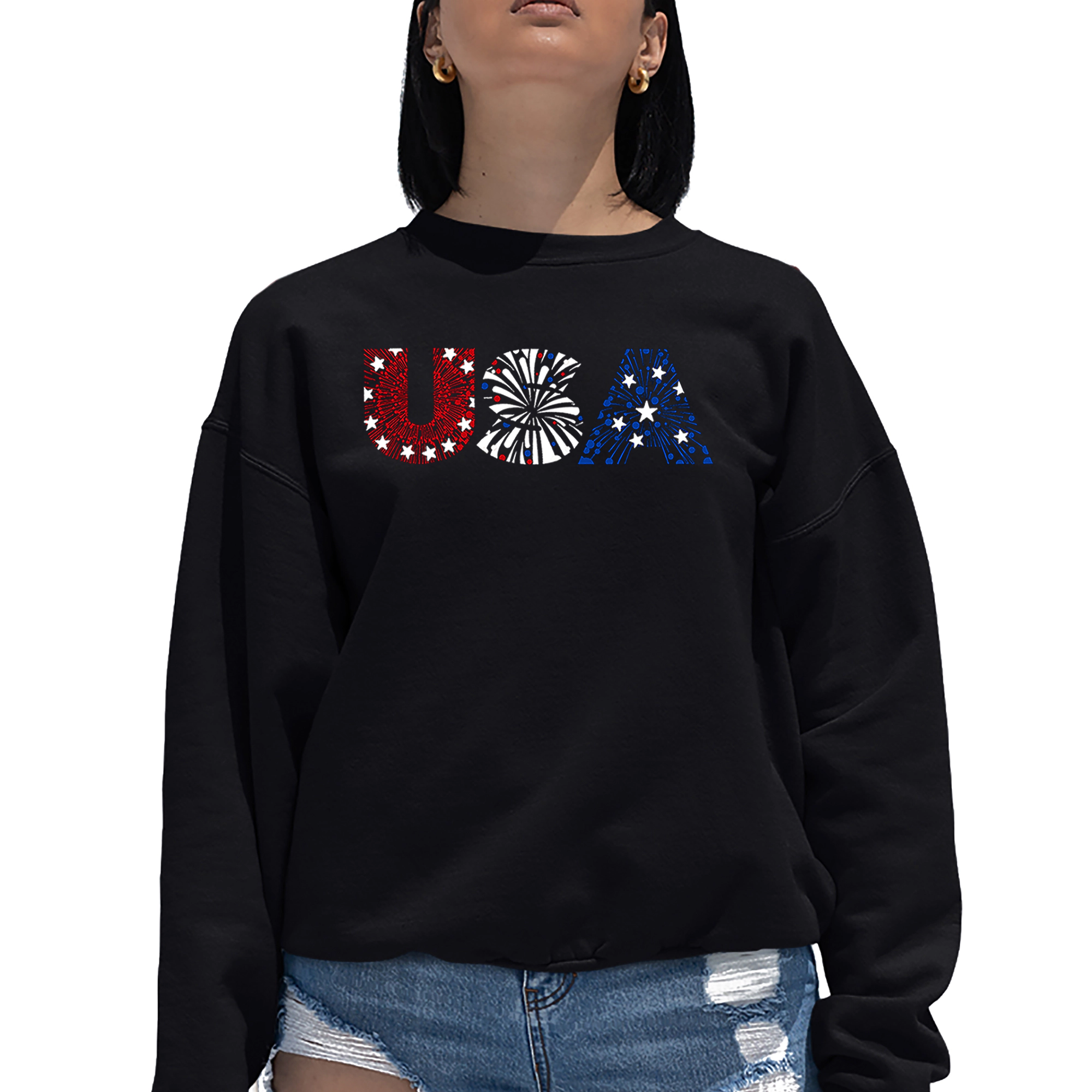 LA Pop Art Usa Fireworks - Women's Word Crewneck Sweatshirt