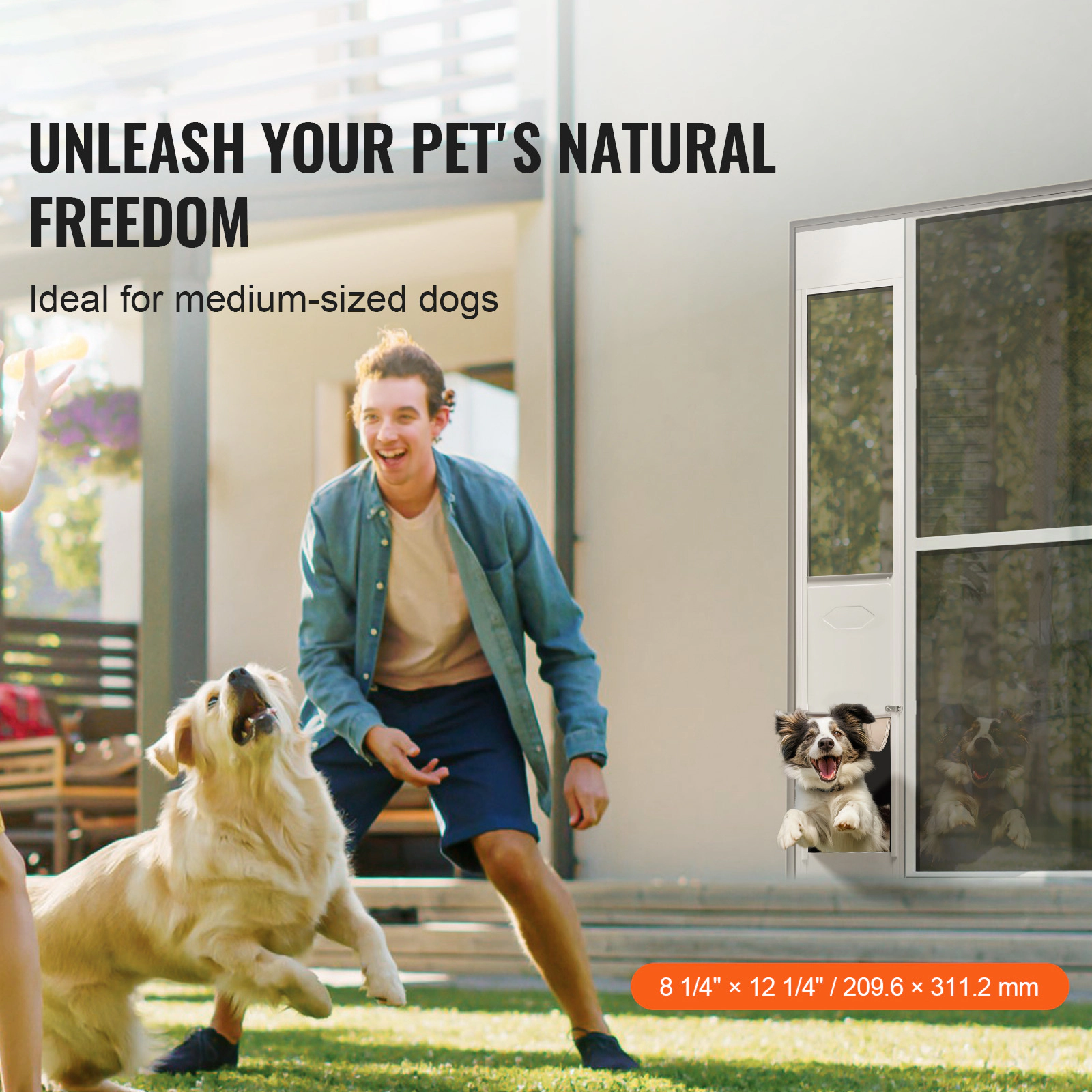 HONGGE Sliding Glass Dog Door for Small Dogs, 8x12 Inch Flap, Aluminum Frame, Tempered Glass Window, Lock