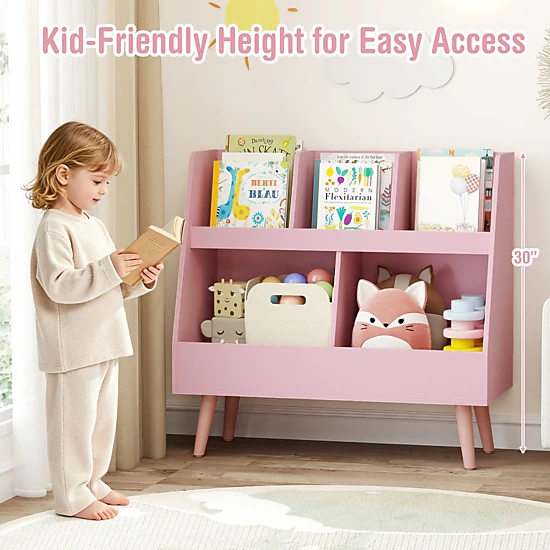 SUGIFT 5-Cube 68-lb Capacity 30-in Pink Kids Bookshelf and Toy Organizer with Anti-Tipping Kits and Wood Legs