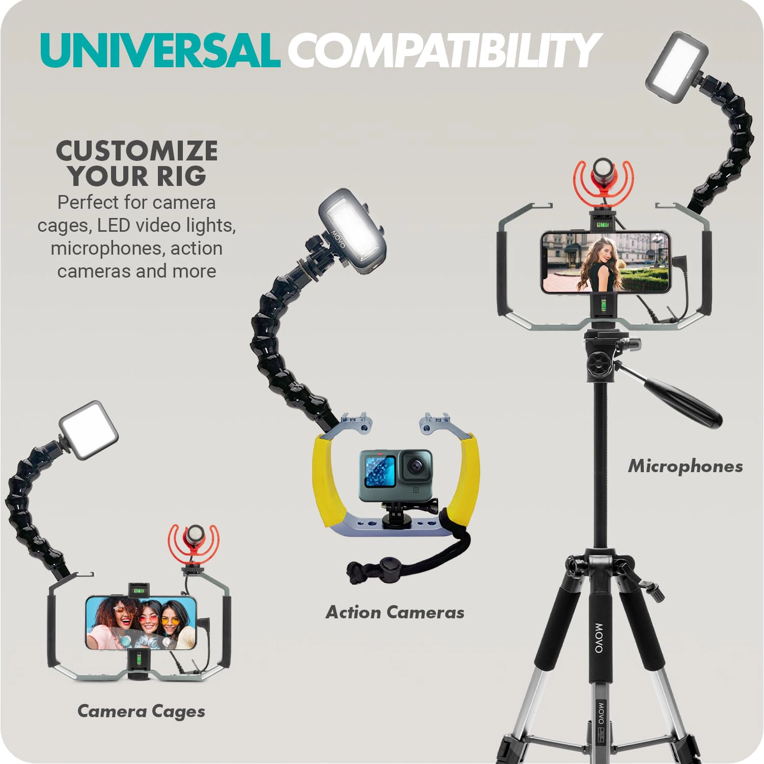 Movo UWA-8 Articulating Camera Rig Extension Mount - Flexible Extension Arm with Dual 1/4" Mounting Screws for Camer