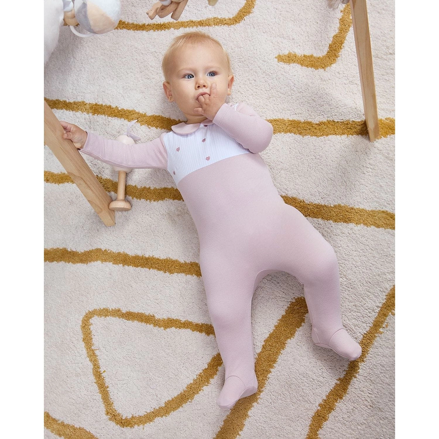 MeMoi Baby Girls Petite Hearts Pintuck Cotton Footie