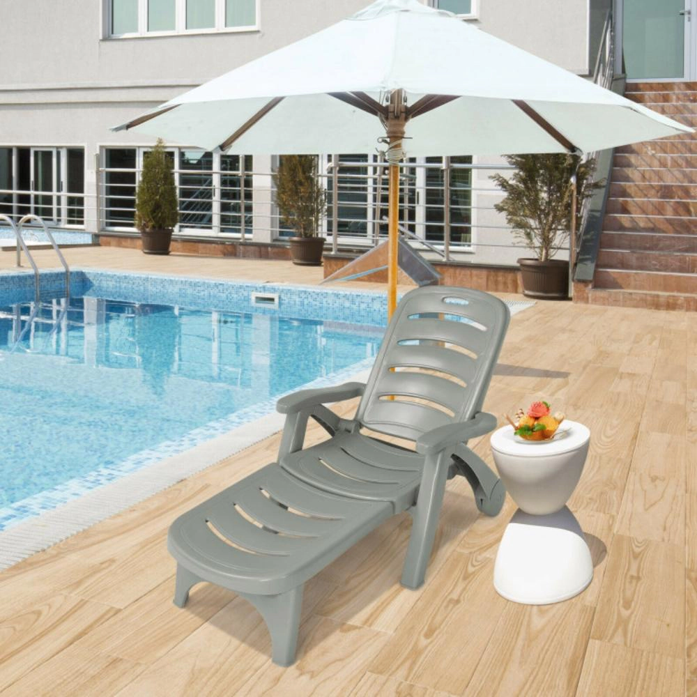 Hivvago 5 Position Adjustable Folding Lounger Chaise Chair With Wheels