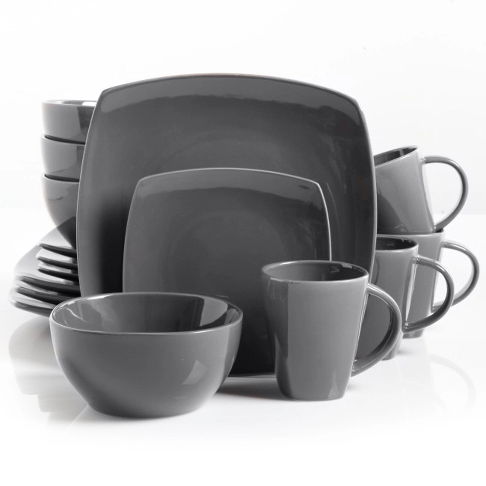 Gibson Home Soho Lounge Square Dinnerware Set in Gray, Set of 16 Piece