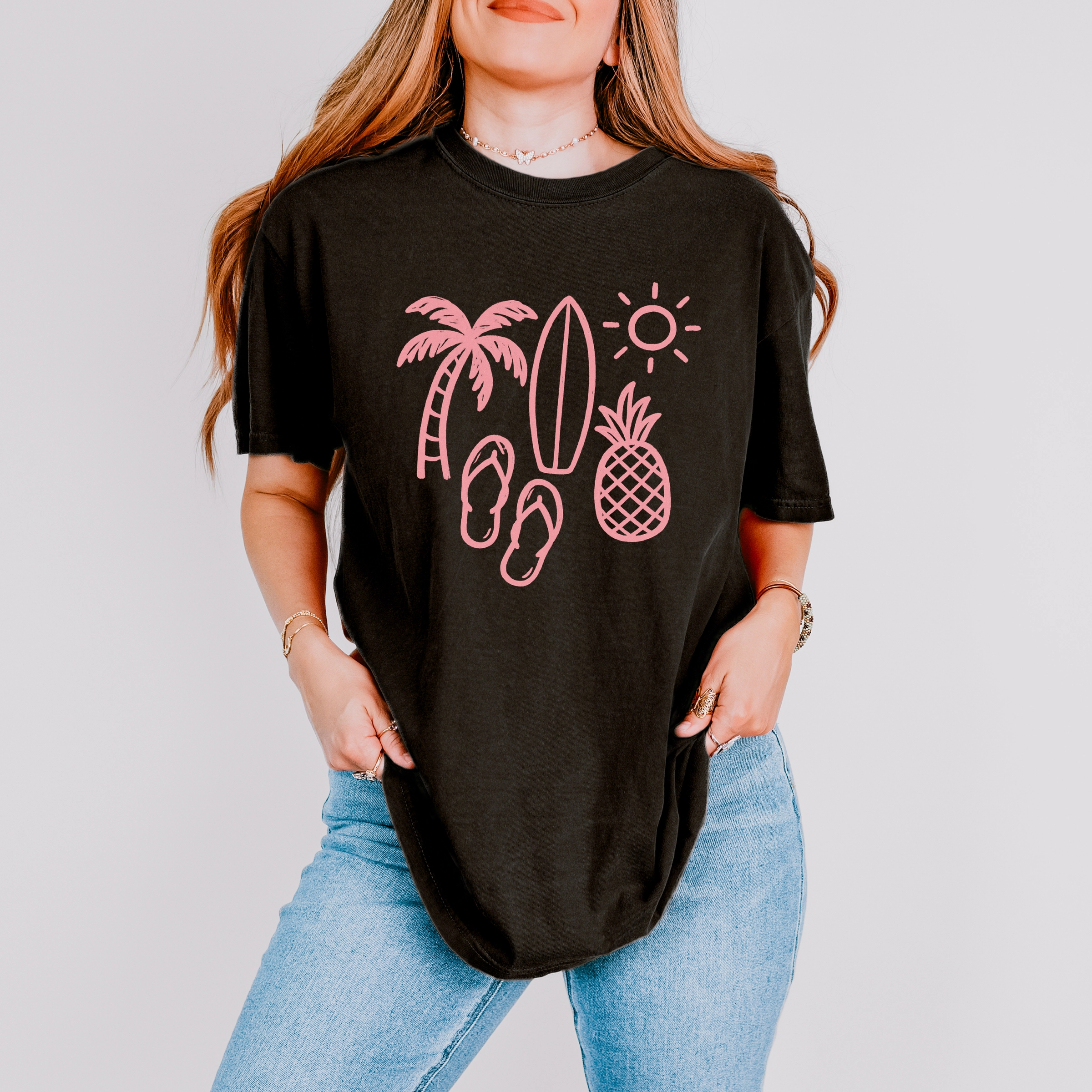 Simply Sage Market - Beach Elements Outline Women's Garment Dyed Graphic T-Shirt