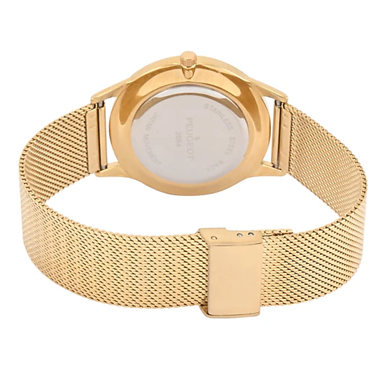 Peugeot Men's 40mm Wafer Slim Black Dial Gold Plated Case Watch with Mesh Band