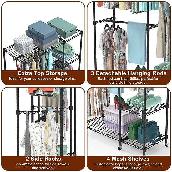 GBruno 4-Tier Carbon Steel Garment Rack With Wheels