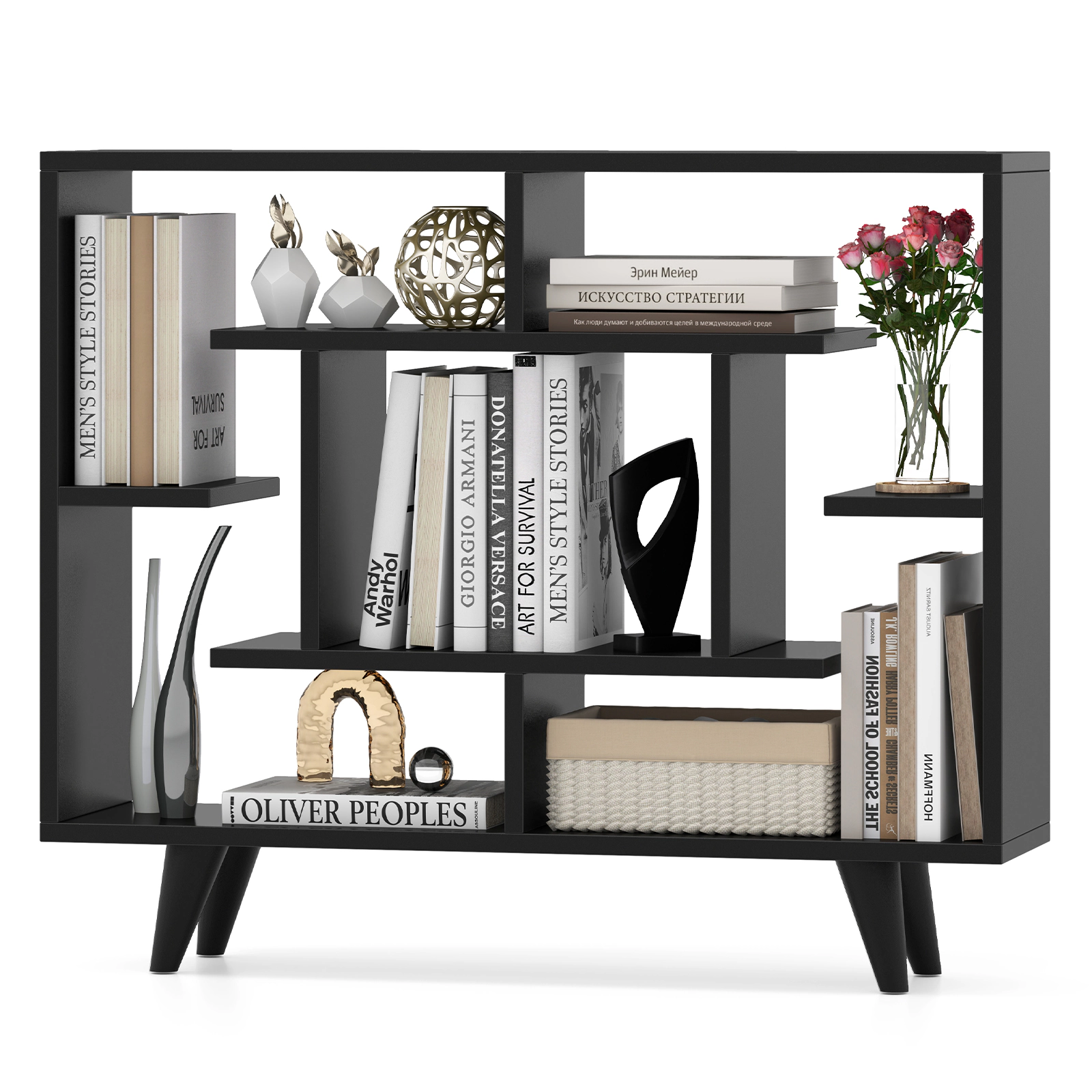 Costway Bookshelf Geometric Bookcase w/ Anti-Tipping Kit Storage Shelving Unit White