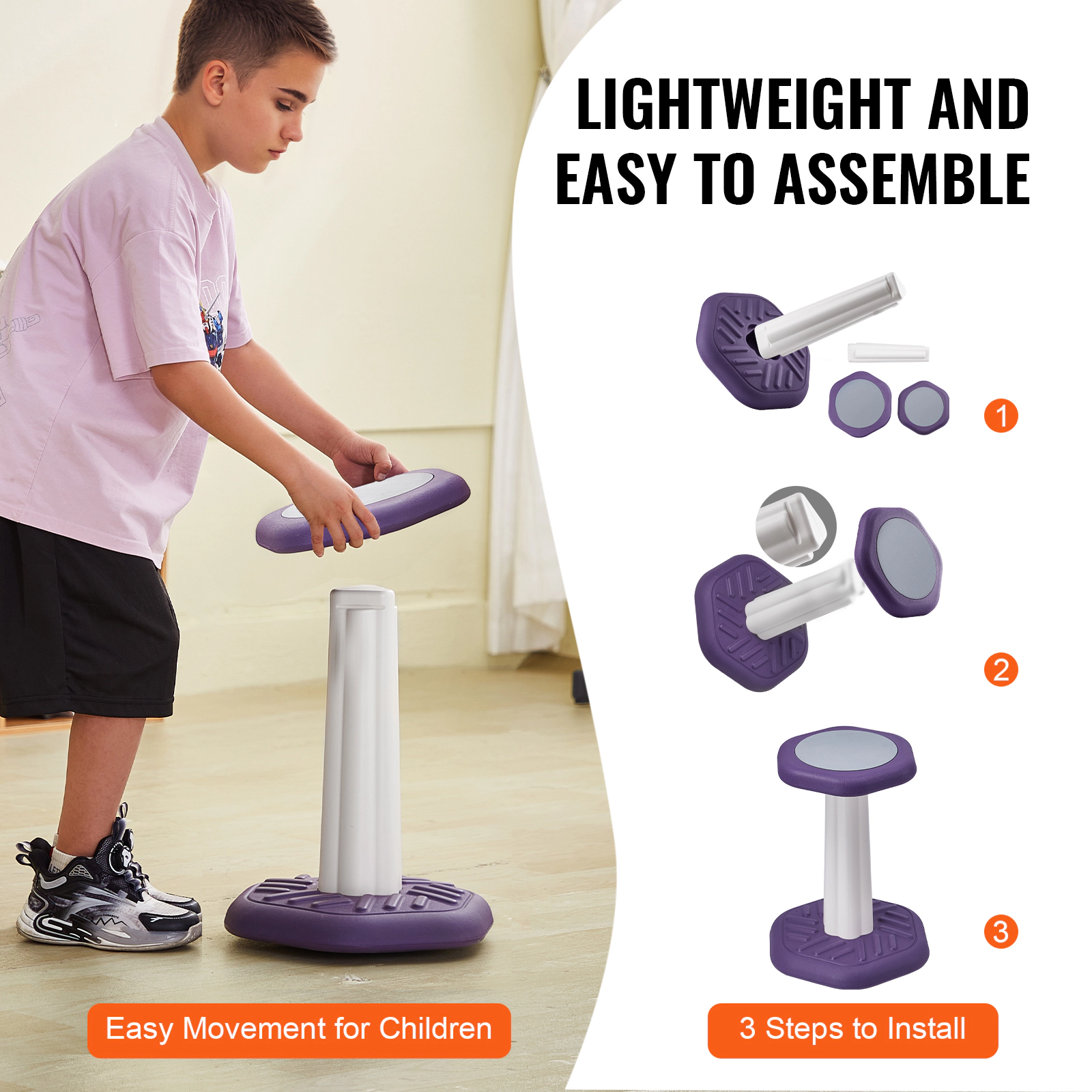 HONGGE Kids Wobble Chair for Ages 7-14, 360-Degree Swivel Stool with Cushioned Seat, HDPE, Holds up to 154 lbs