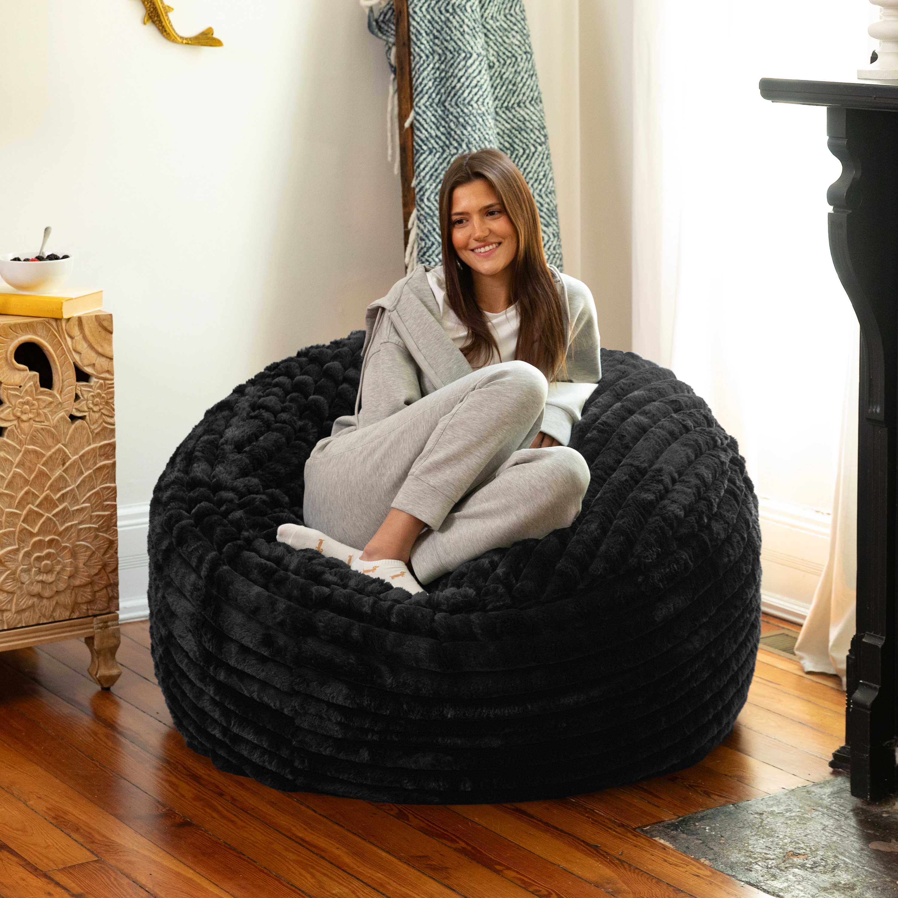 Jaxx Saxx 4ft - Large Round Bean Bag for Adults Made the USA Luxuriously Soft Plush Faux Fur