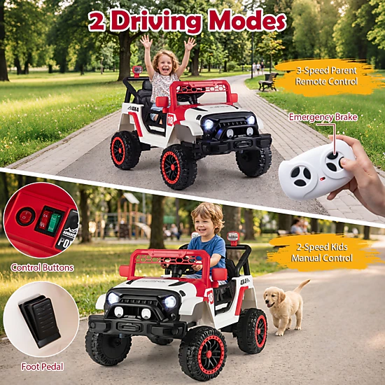 LJG 12V Kids Ride on Truck with Remote Control and 3 Speeds