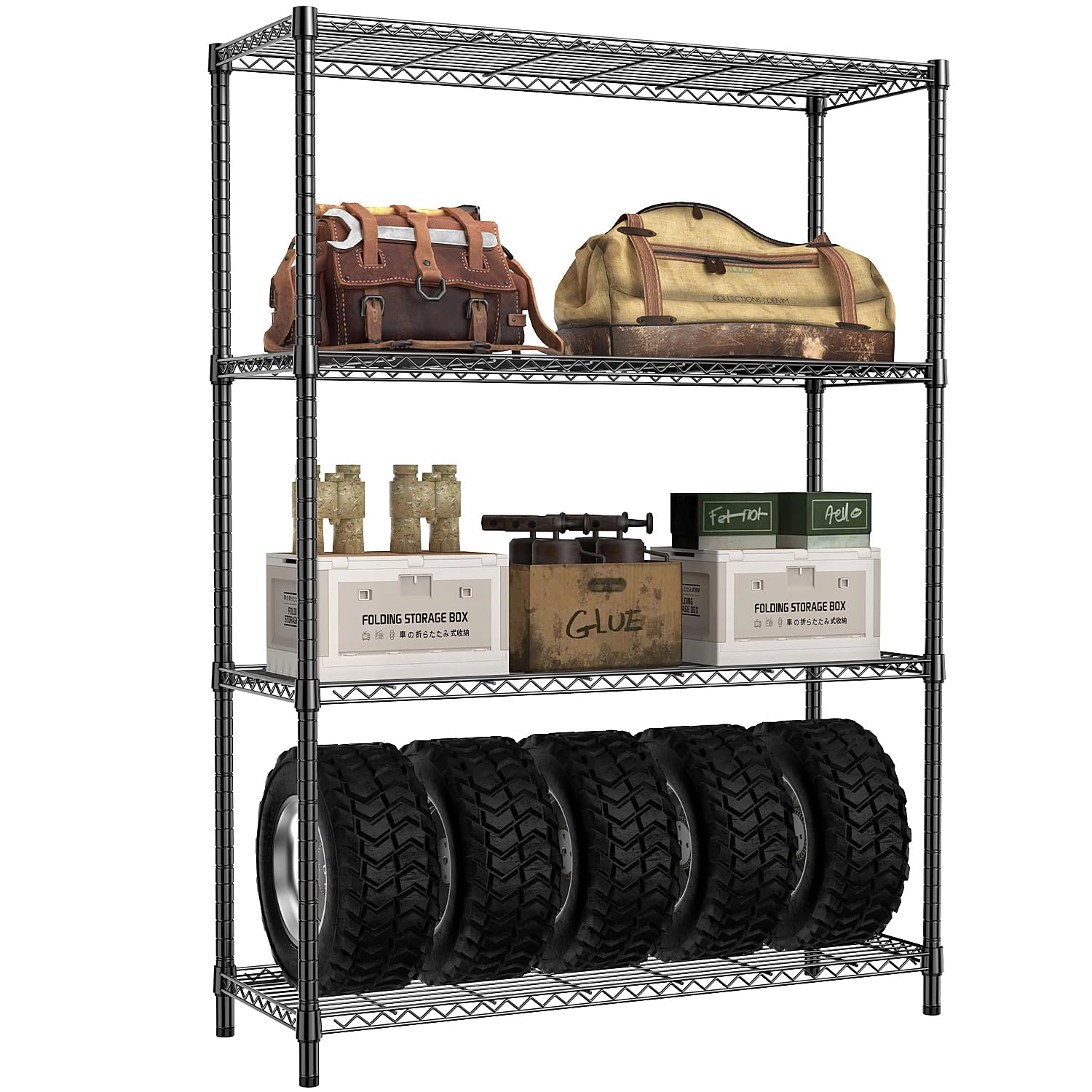 Flynama 4 Tier Black Wire Shelving 1400 LBS 45.3W x 15.8D x 59.4H in Adjustable Heavy Duty Standing Shelf Unit