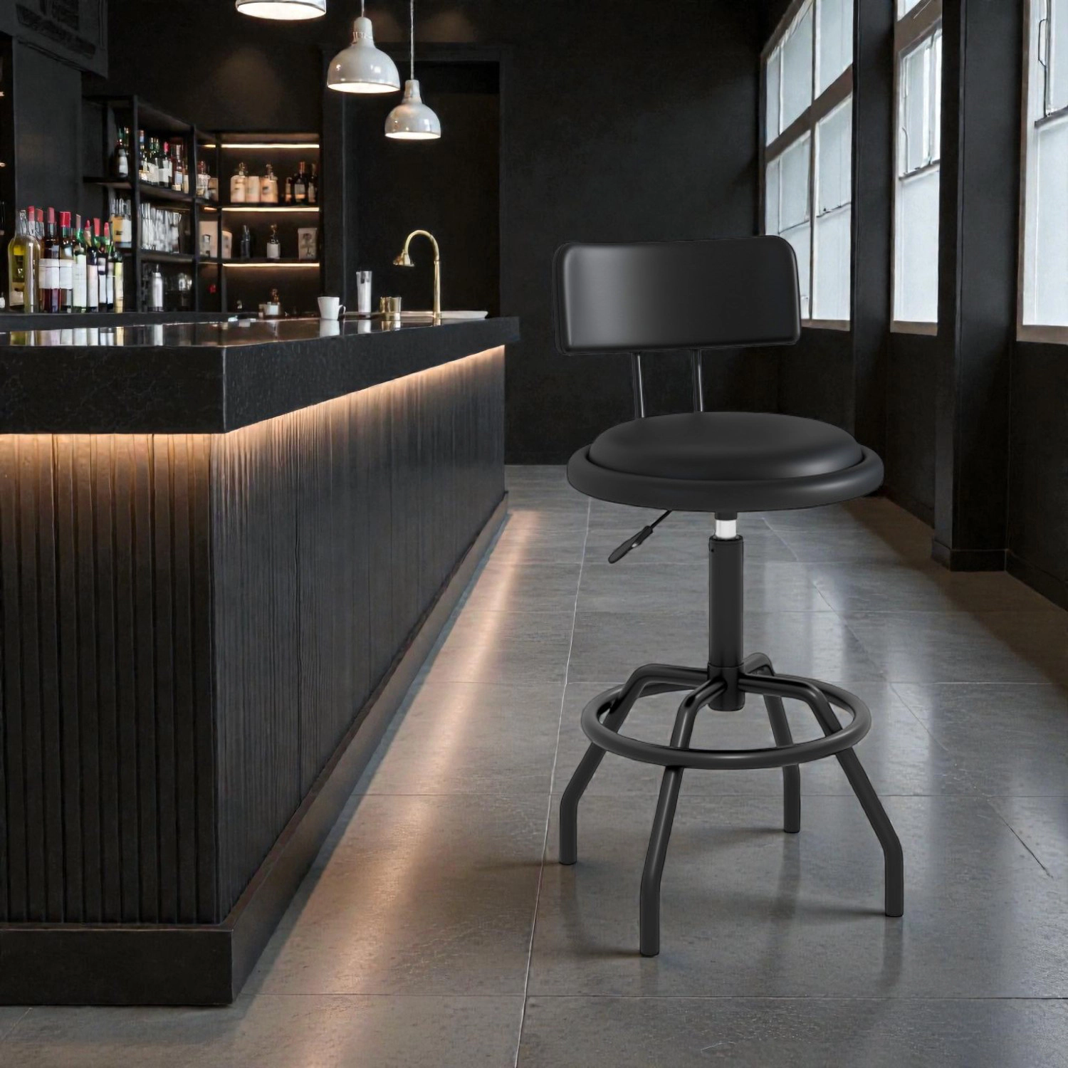 Hivvago 360° Rotating Counter Stools with Upholstered Seat and Ergonomic Backrest