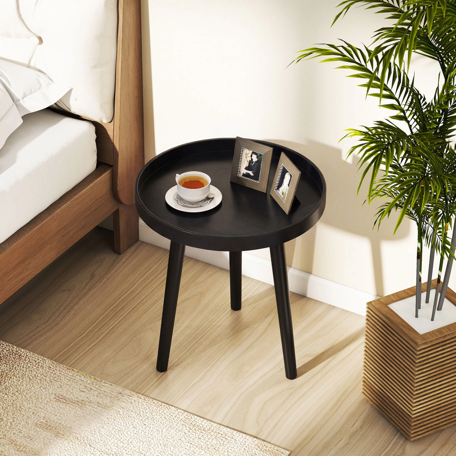 SlickBlue 16 Inch Round Coffee Table with Raised Tray Edge