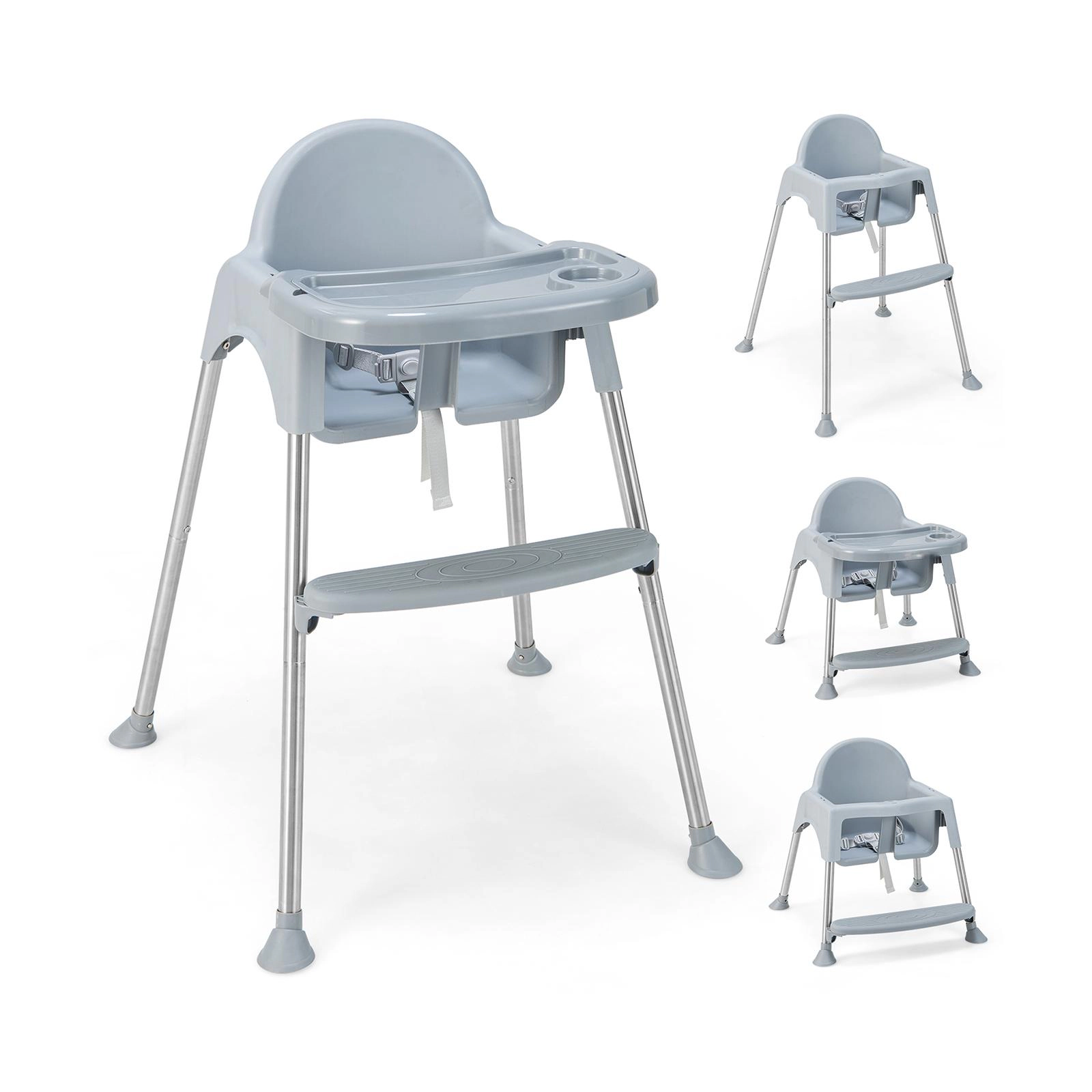 SUGIFT 4-in-1 Convertible Baby High Chair with Removable Double Tray 33-lb Capacity Ages 6-36 Months Gray/White