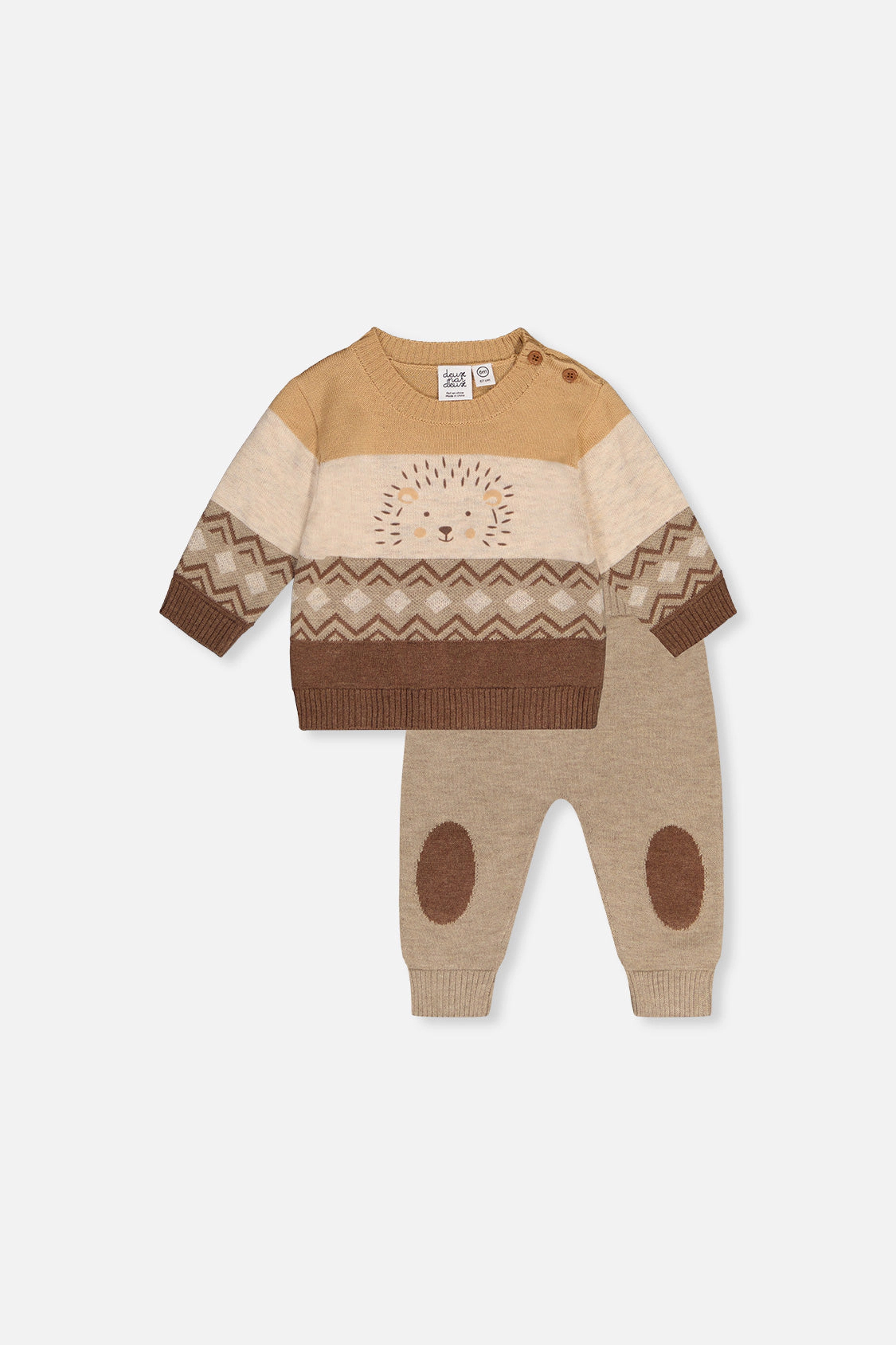 Deux par Deux Boys Knitted Hedgehog Intarsia Fair Isle Sweater and Pants Set