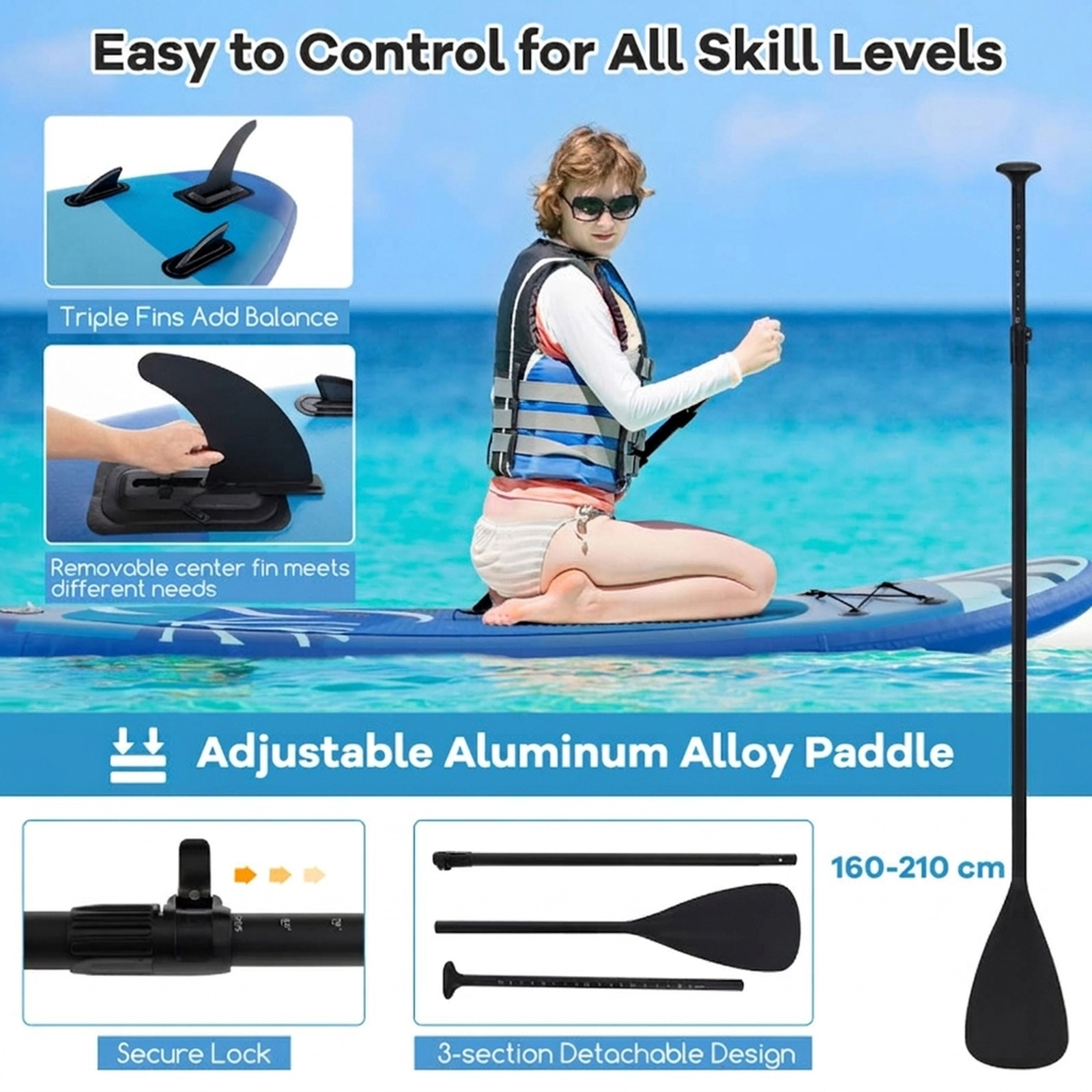SUGIFT 11-ft 350-lb Capacity Inflatable Stand Up Paddle Board with Triple Fins Hand Pump and Backpack