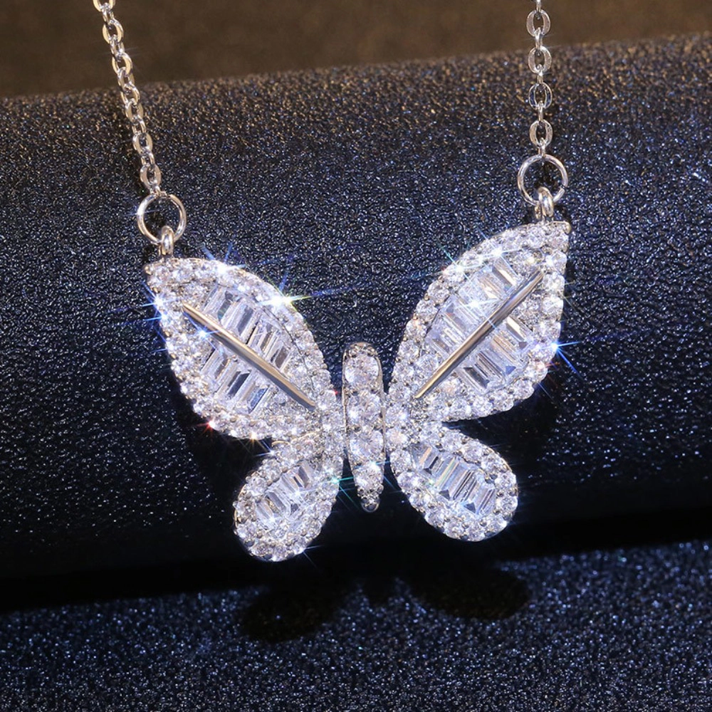 Wardrobe Whimsy Butterfly Pendant Necklace Tapered Baguette Cubic Zirconia Jewelry