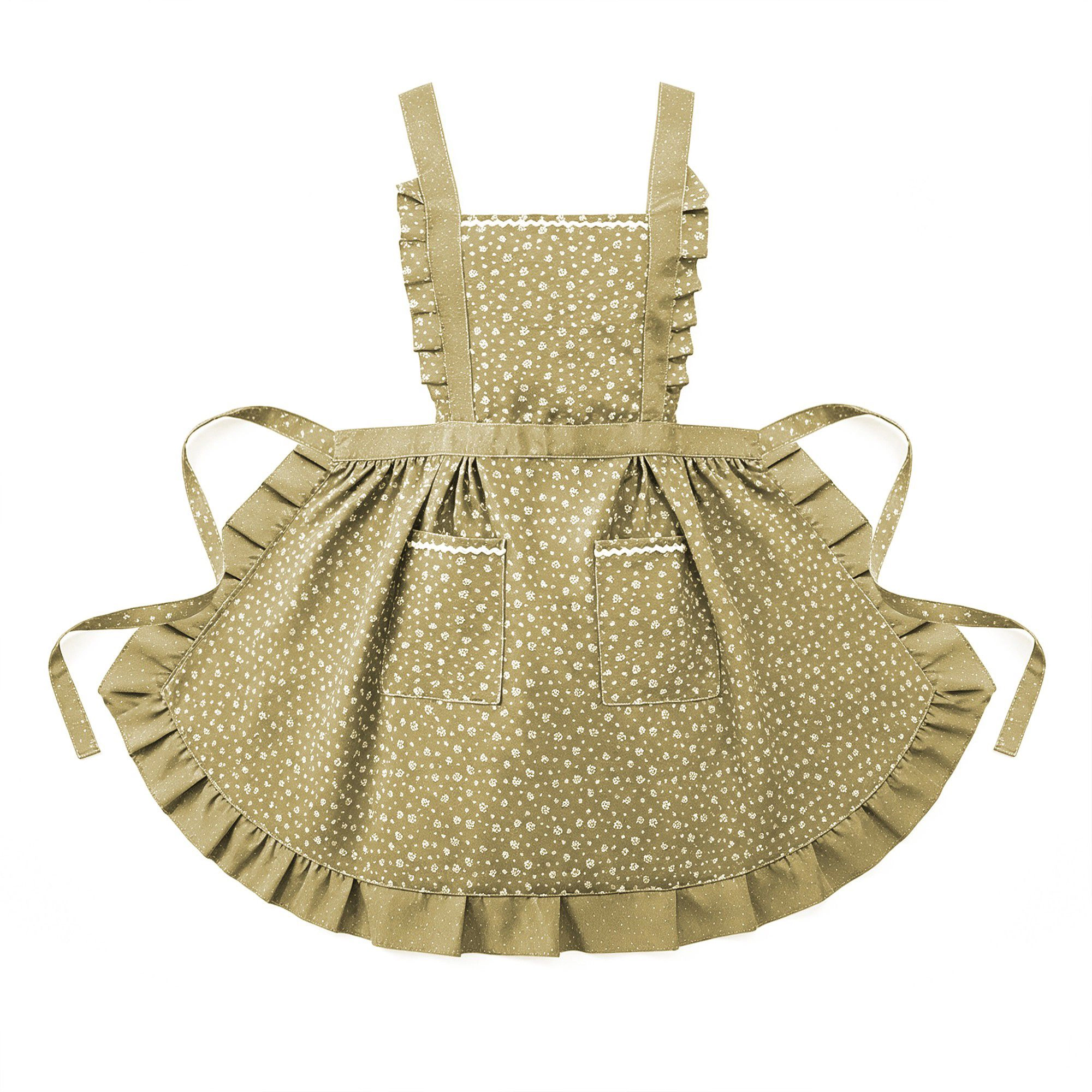 Alilang Unisex Floral Print Kitchen Apron with Ruffled Trim Adjustable Waist Ties and Front Pockets