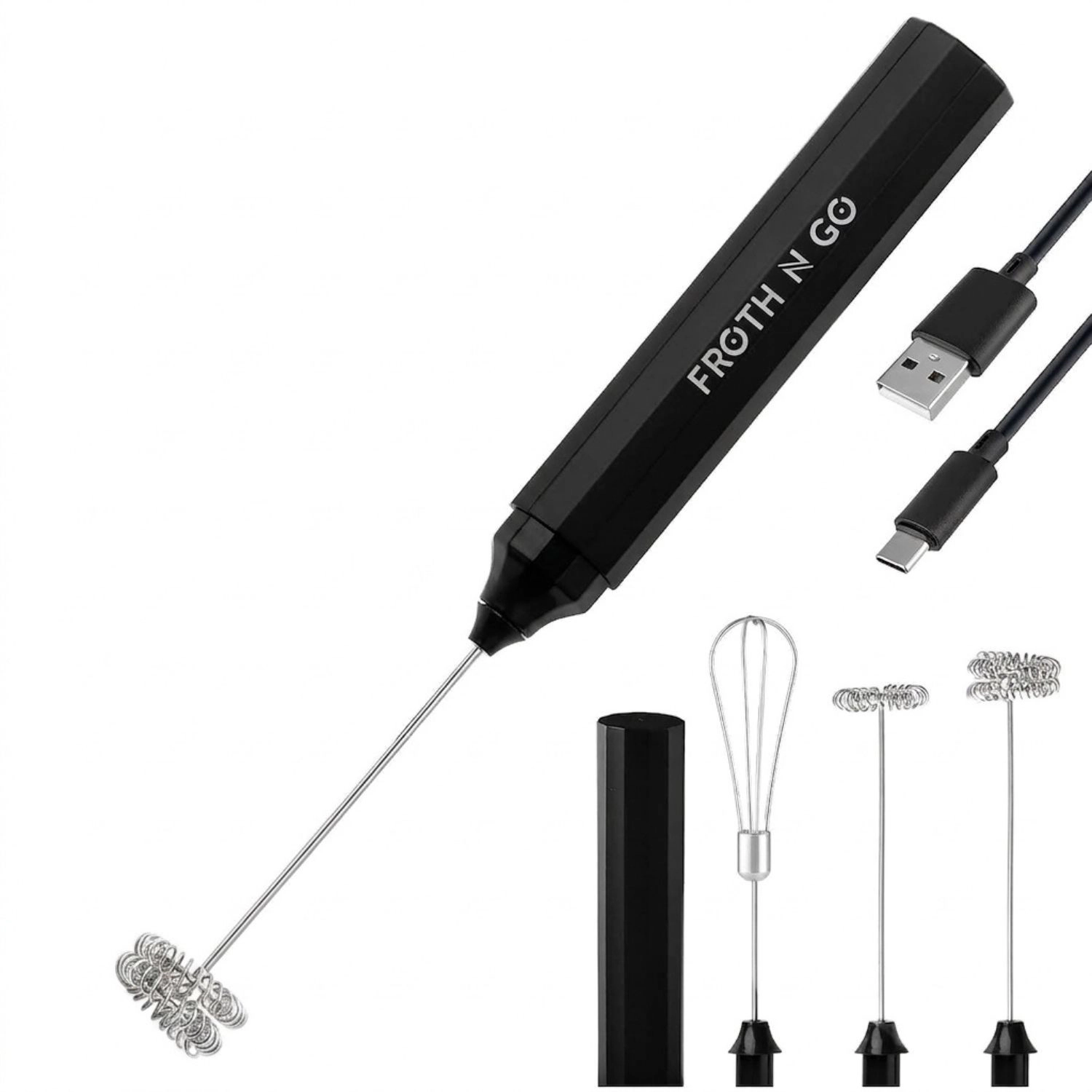 Zulay Kitchen 3-in-1 Froth N Go Milk Frother Rechargeable - Comes with 3 Whisk Attachments