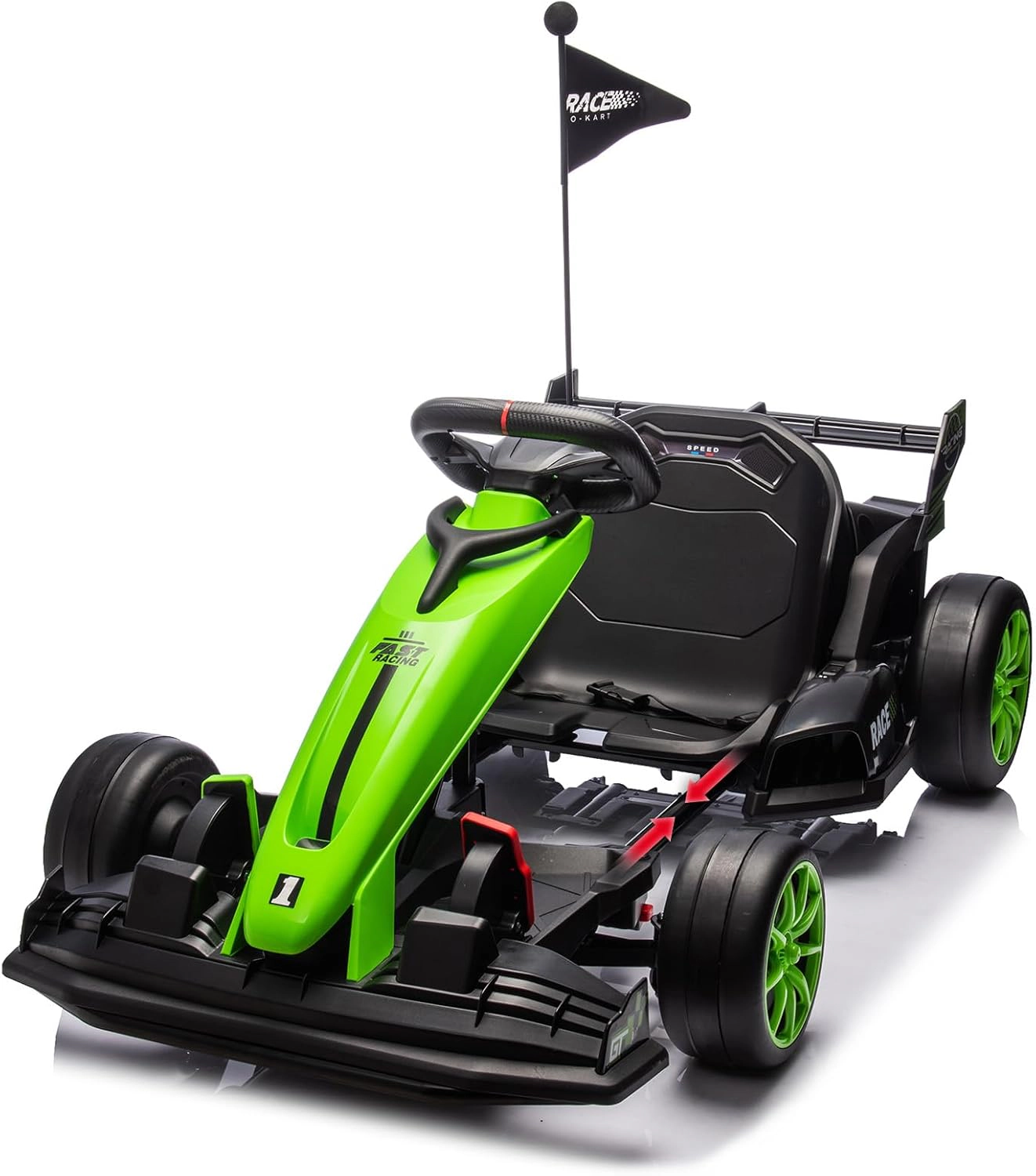 24V Kids Electric Go Kart, 7.5MPH Variable Drift Racing Car w/ 2×200W Motors, Adjustable Legroom, Power Display