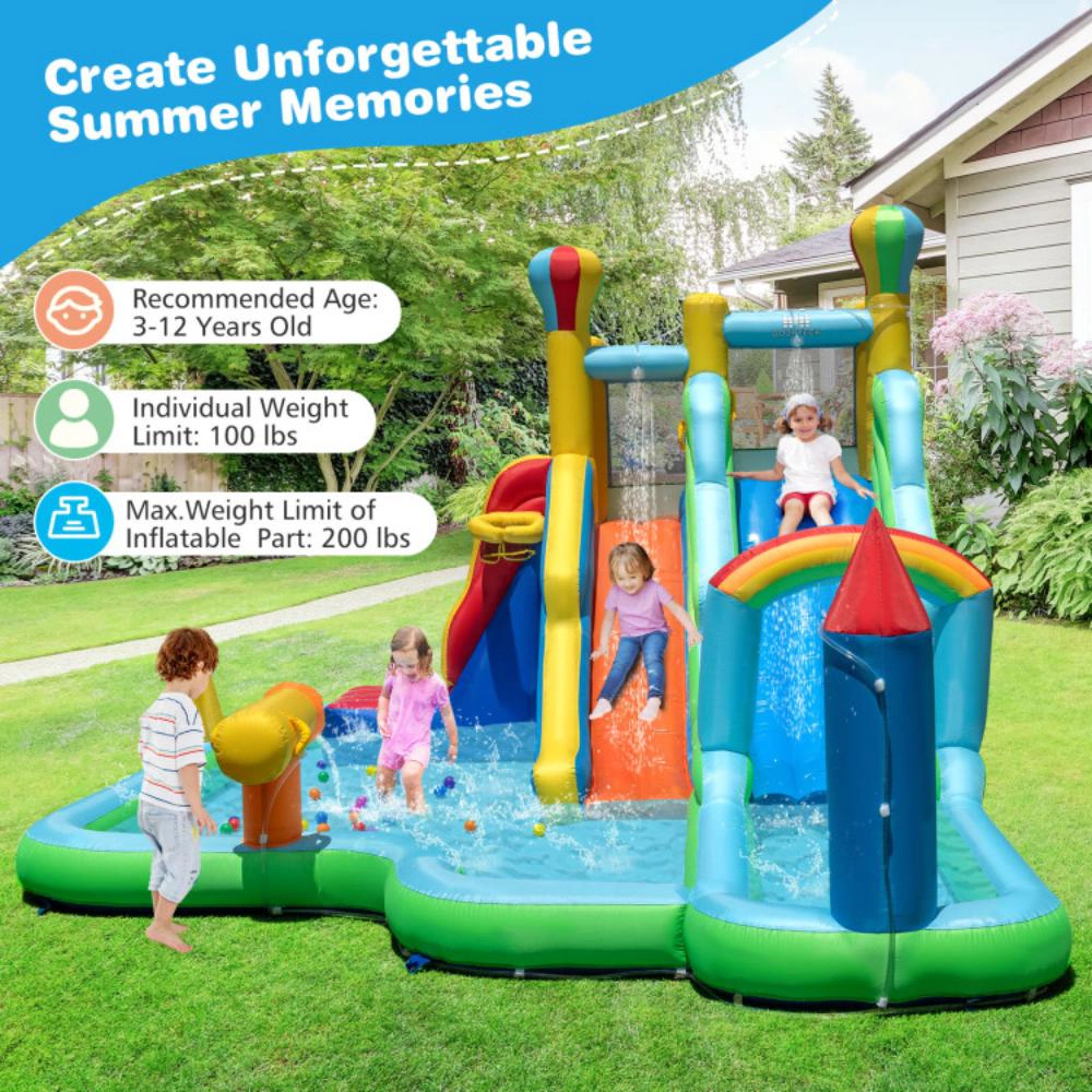 Hivvago Inflatable Water Slide Park Giant Bounce House with Double Long Slides