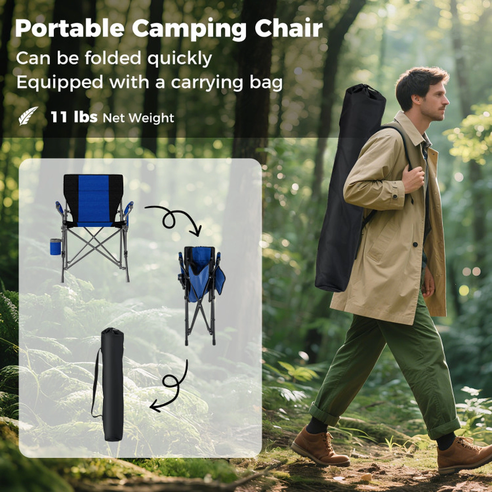 SUGIFT 350-lb Capacity Portable Folding Outdoor Camping Chair with Oxford Cloth Cup Holder and Side Pocket