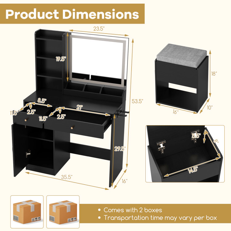 Hivvago Vanity Dressing Table And Chair Set With Mirror Lights
