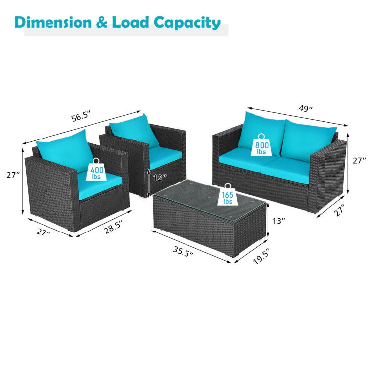 Hivvago 4 Pieces Patio Rattan Conversation Set With Padded Cushions