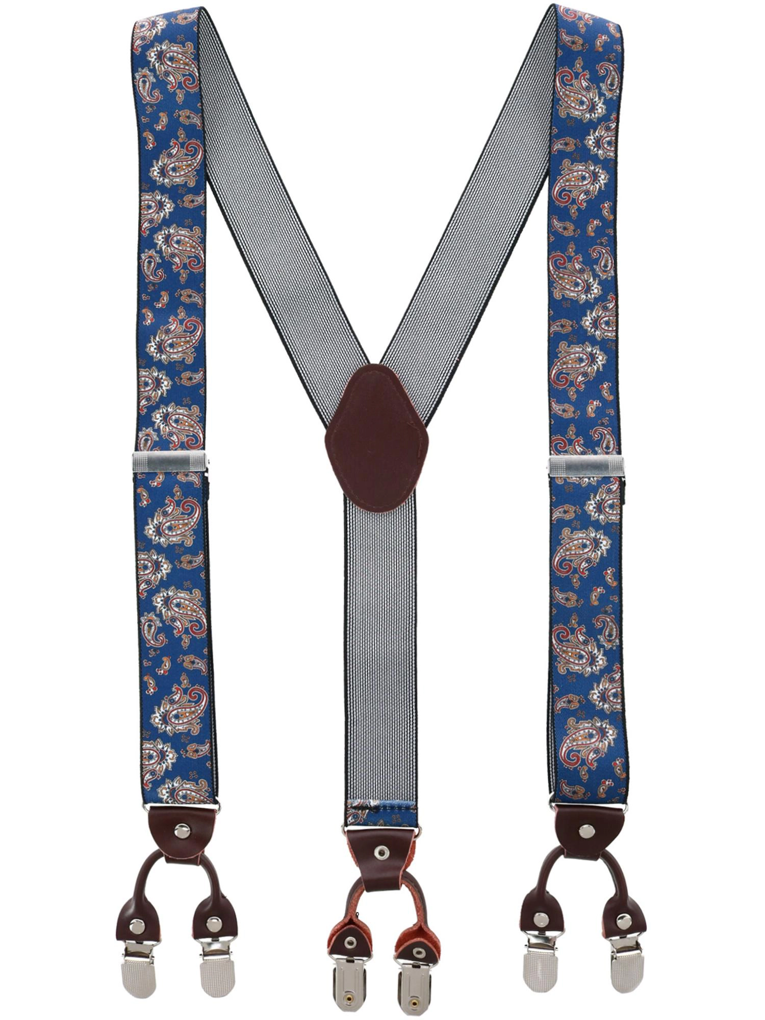 CTM Men's 1.375 Inch Wide Paisley Print Double Clip-End Suspenders