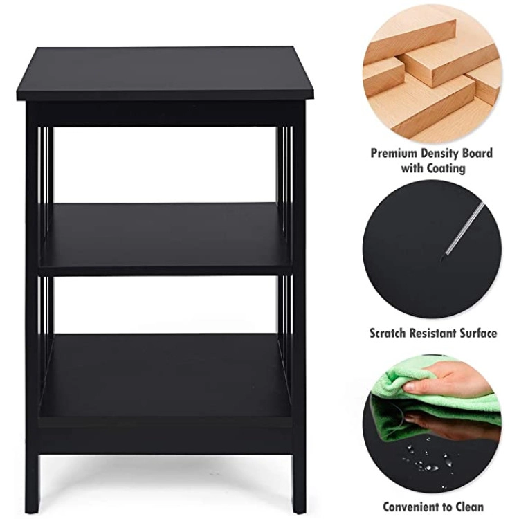 Hivvago 2 Pieces 3-Tier Nightstand With Reinforced Bars And Stable Structure