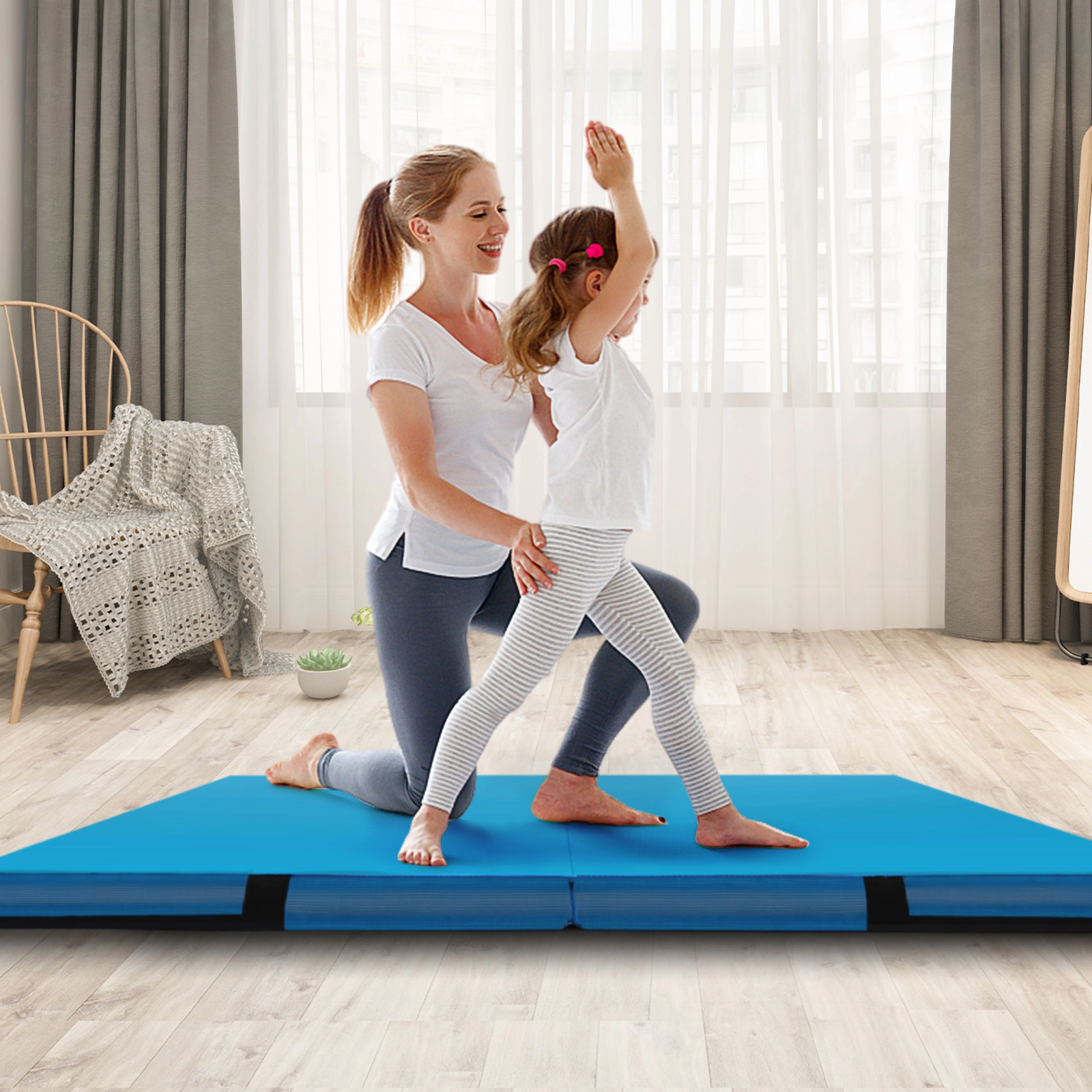 SUGIFT Bi-Folding Gymnastic Tumbling and Yoga Mat 4-in Thick with Handles Pink/Purple/Blue