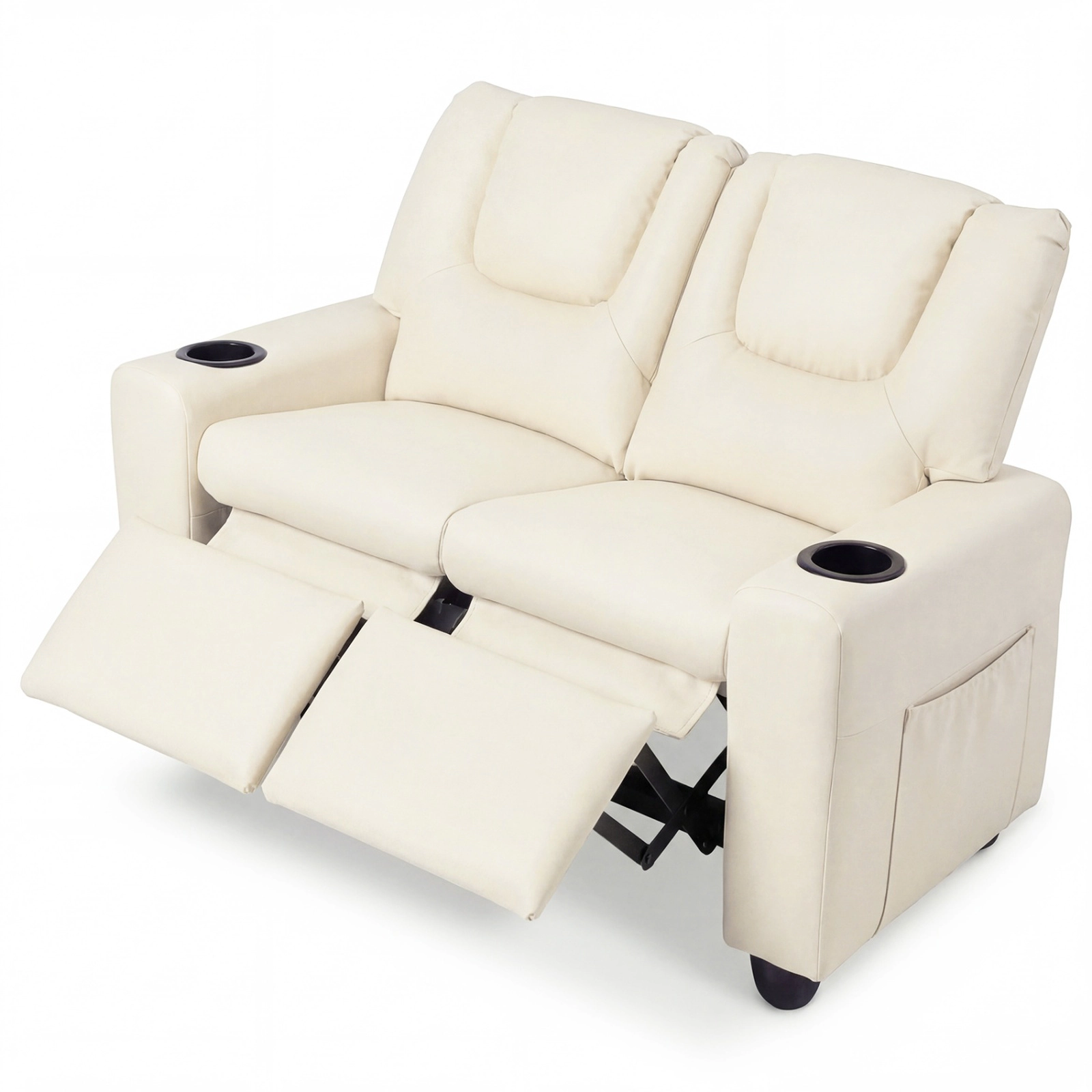 SUGIFT Adjustable 2-Seater Kids Recliner Double Toddler Sofa Chair Cup Holders 330-lb Capacity Ages 3+ 38-in Wide Beige