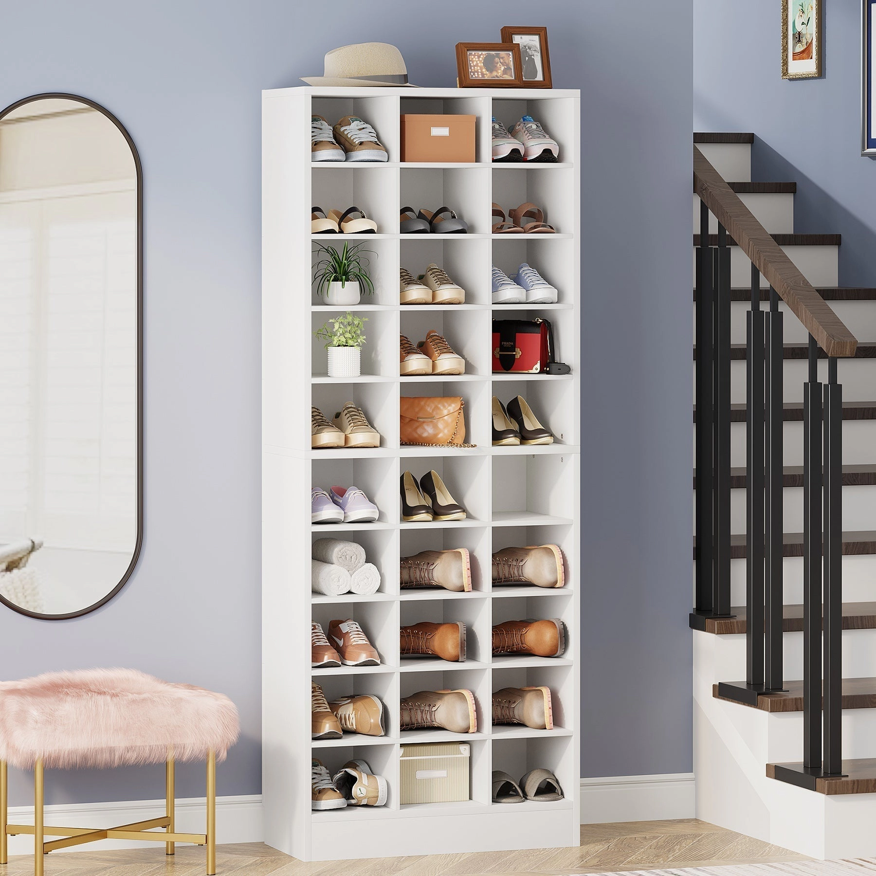 Tribesigns 10-Tier Shoe Cabinet, Wooden Shoe Storage Rack with 30 Cubbies